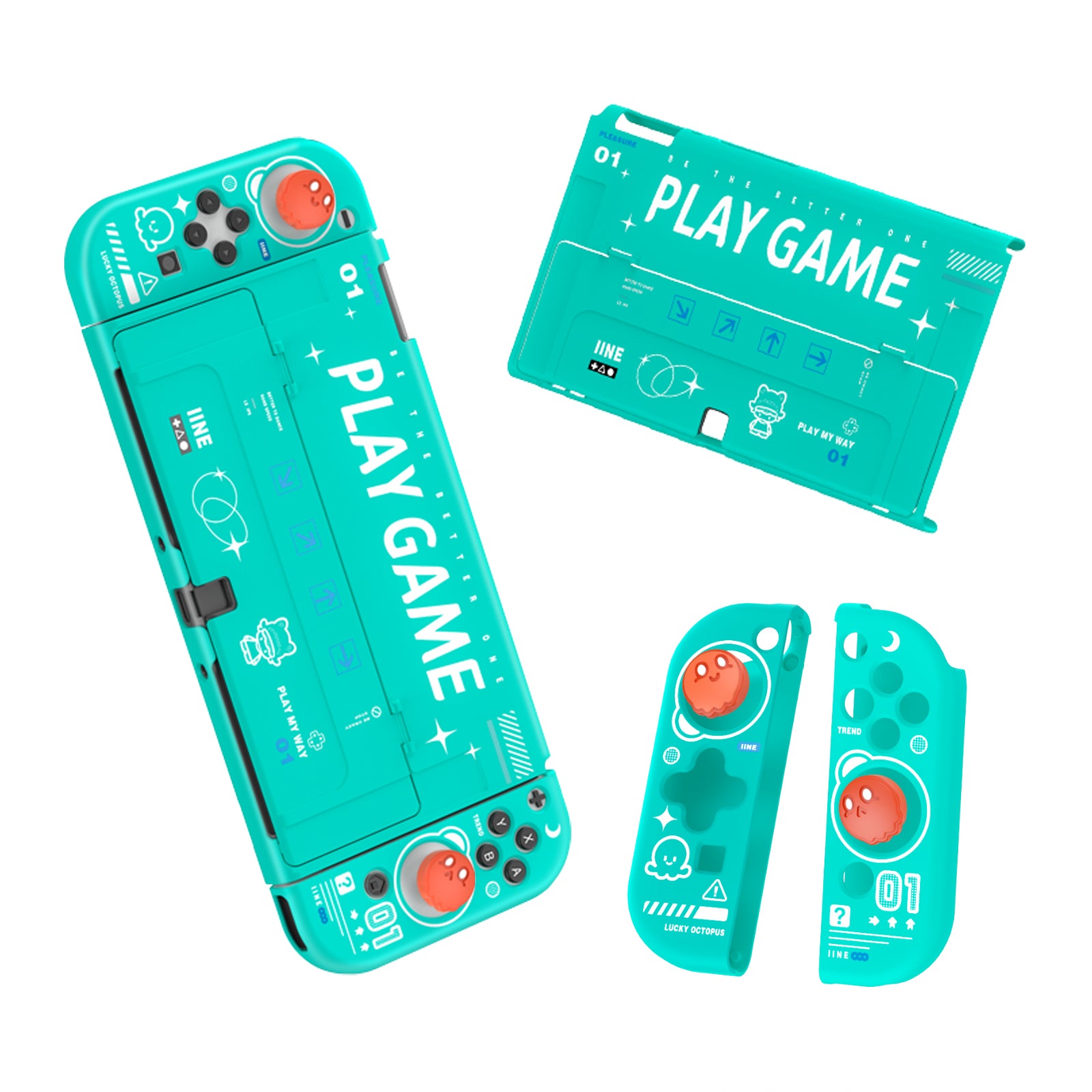 IINE Cool Summer TinyTako Series OLED Protective Case Cover Accessories Compatible Nintendo Switch