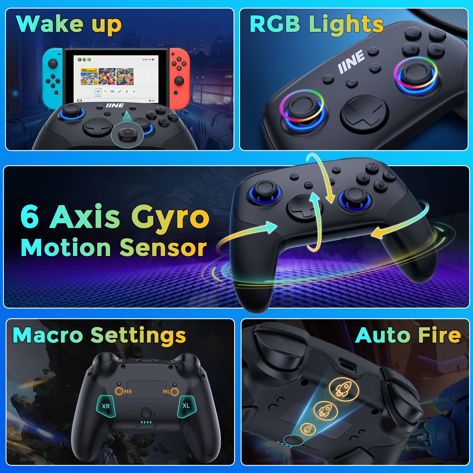 IINE Falcon Black Wireless Controller Compatible With Nintendo Switch/OLED/Lite