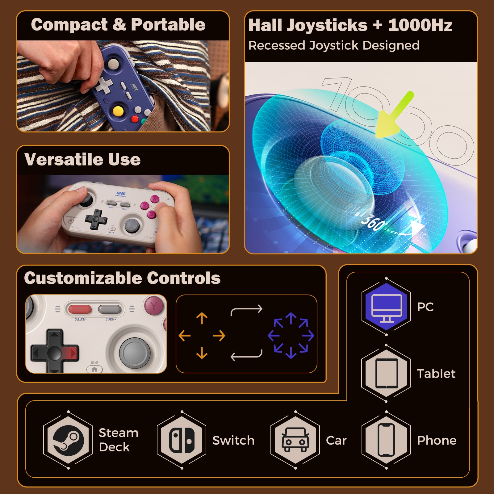 IINE Retro Pocket Chronos Game Controller – Nintendo Layout / Xbox Layout