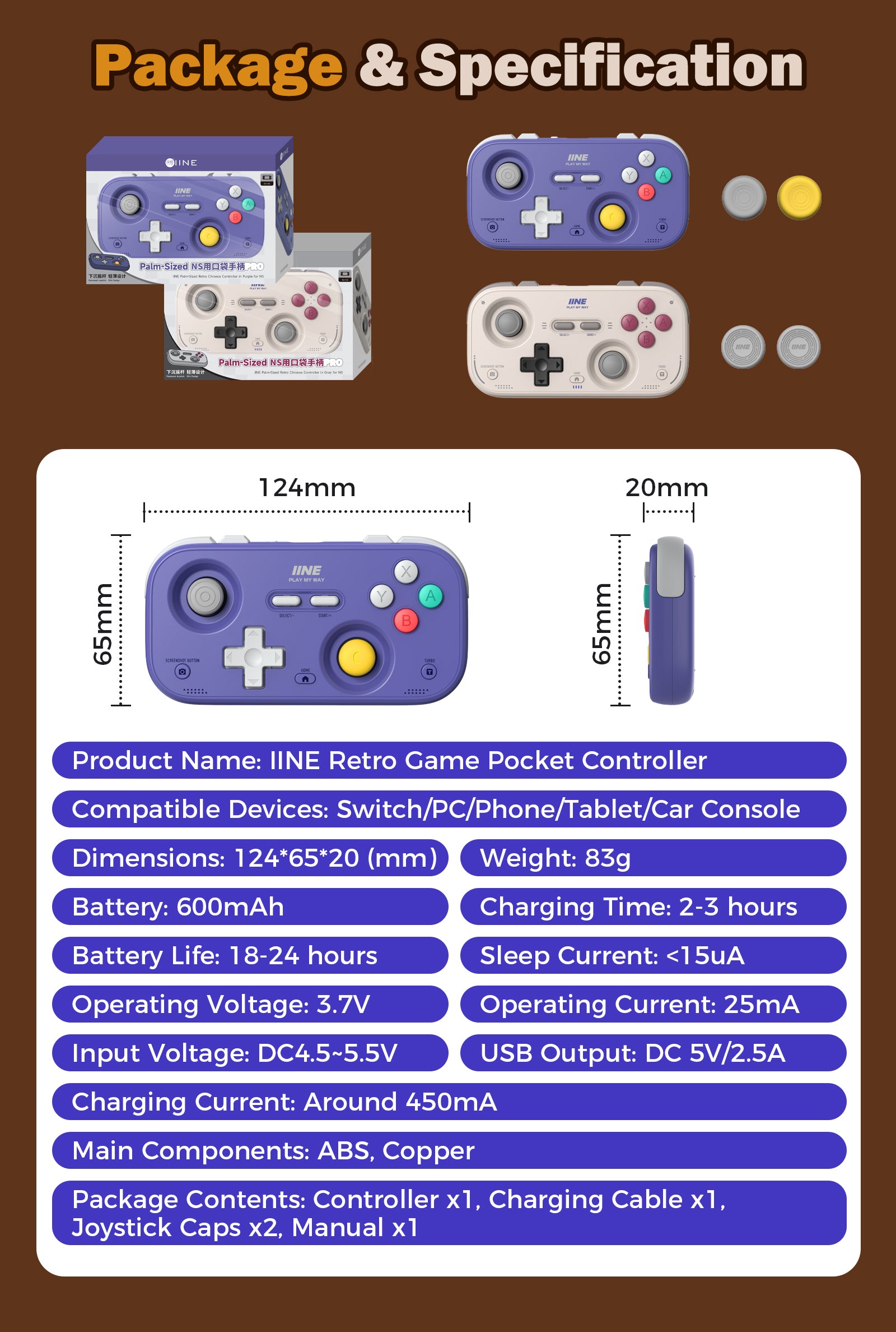 IINE Retro Pocket Chronos Game Controller – Nintendo Layout / Xbox Layout
