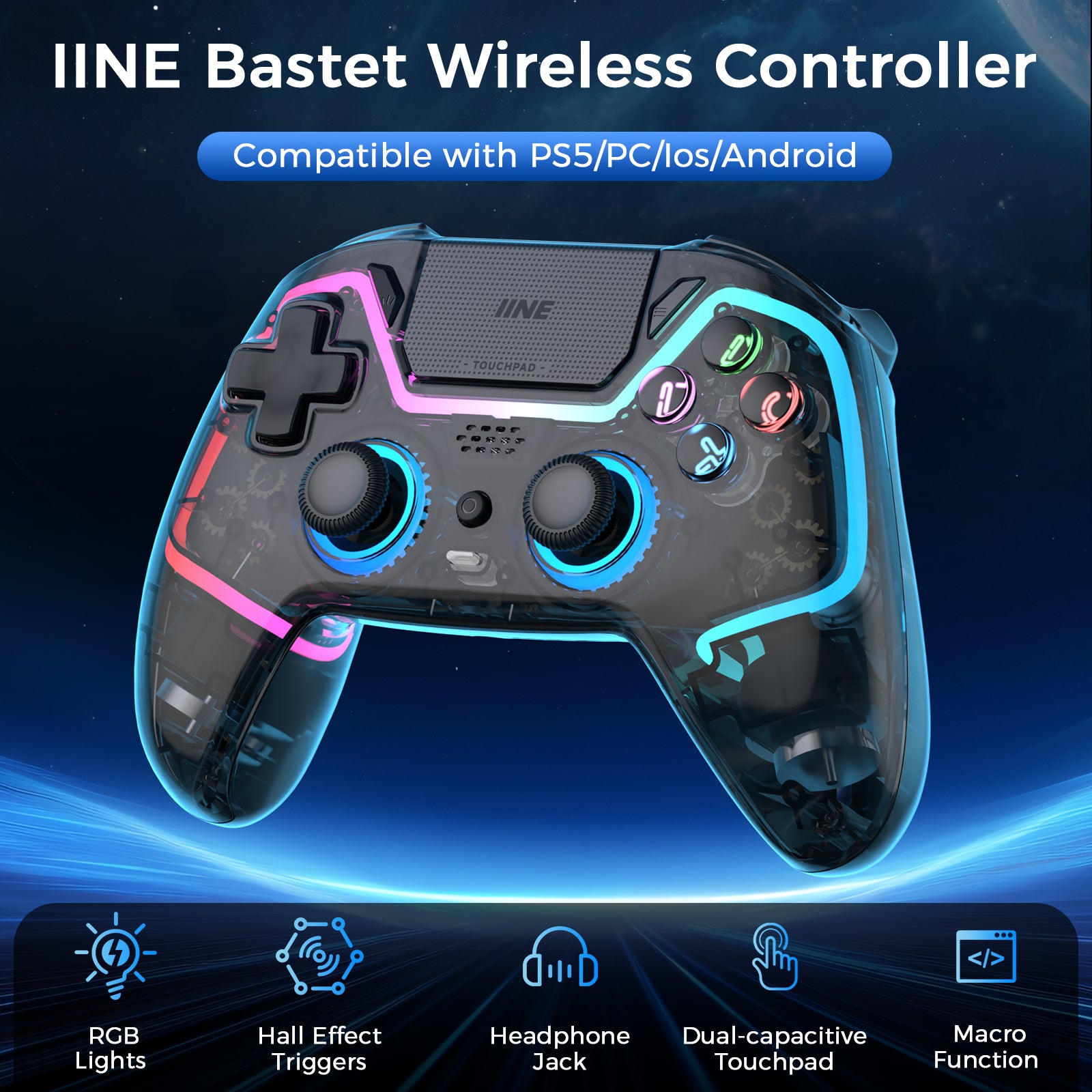IINE Bastet Wireless Controller Compatible with PS5/PC/Ios/Android