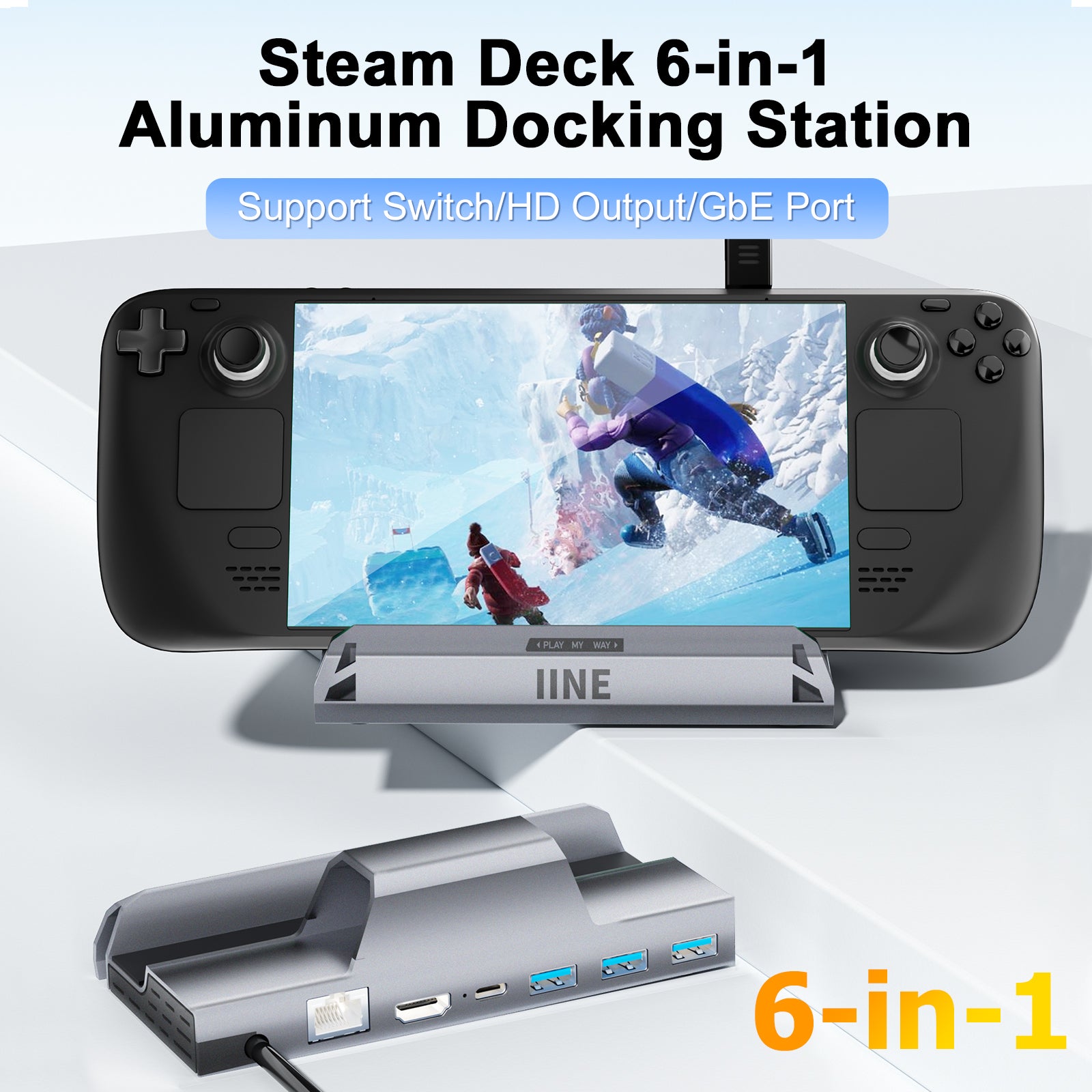 IINE Steam Deck Aluminum Docking Station Multi-function Charging Video Converter Compatible SteamDeck Nintendo Switch/OLED
