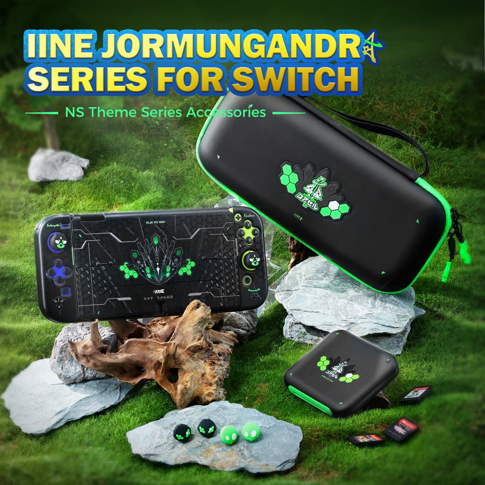 IINE Jormungandr Series for NS OLED/NS / Storage Bag & PC Protection Case & Thumb Grips