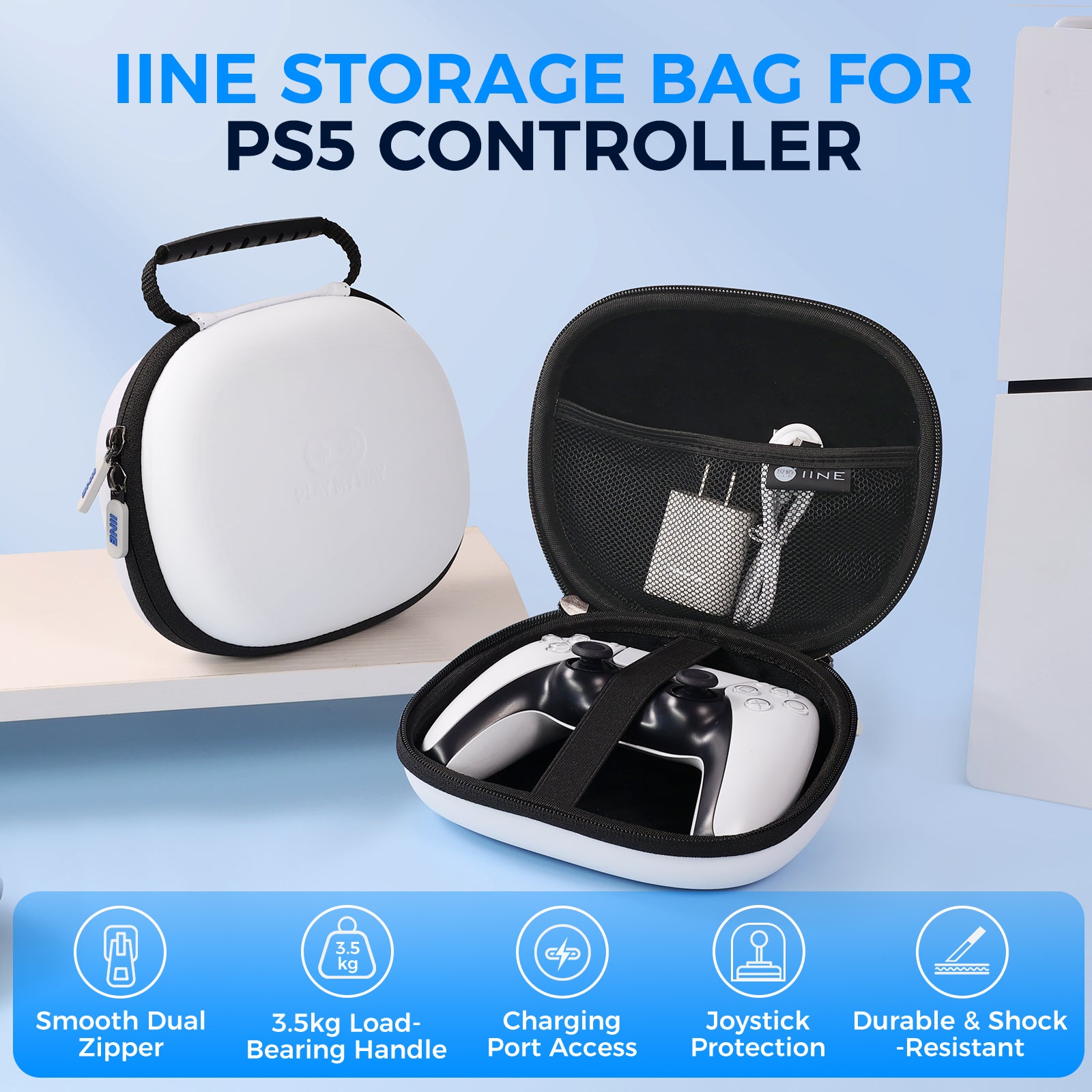 IINE White Storage Bag for PS5 Controller