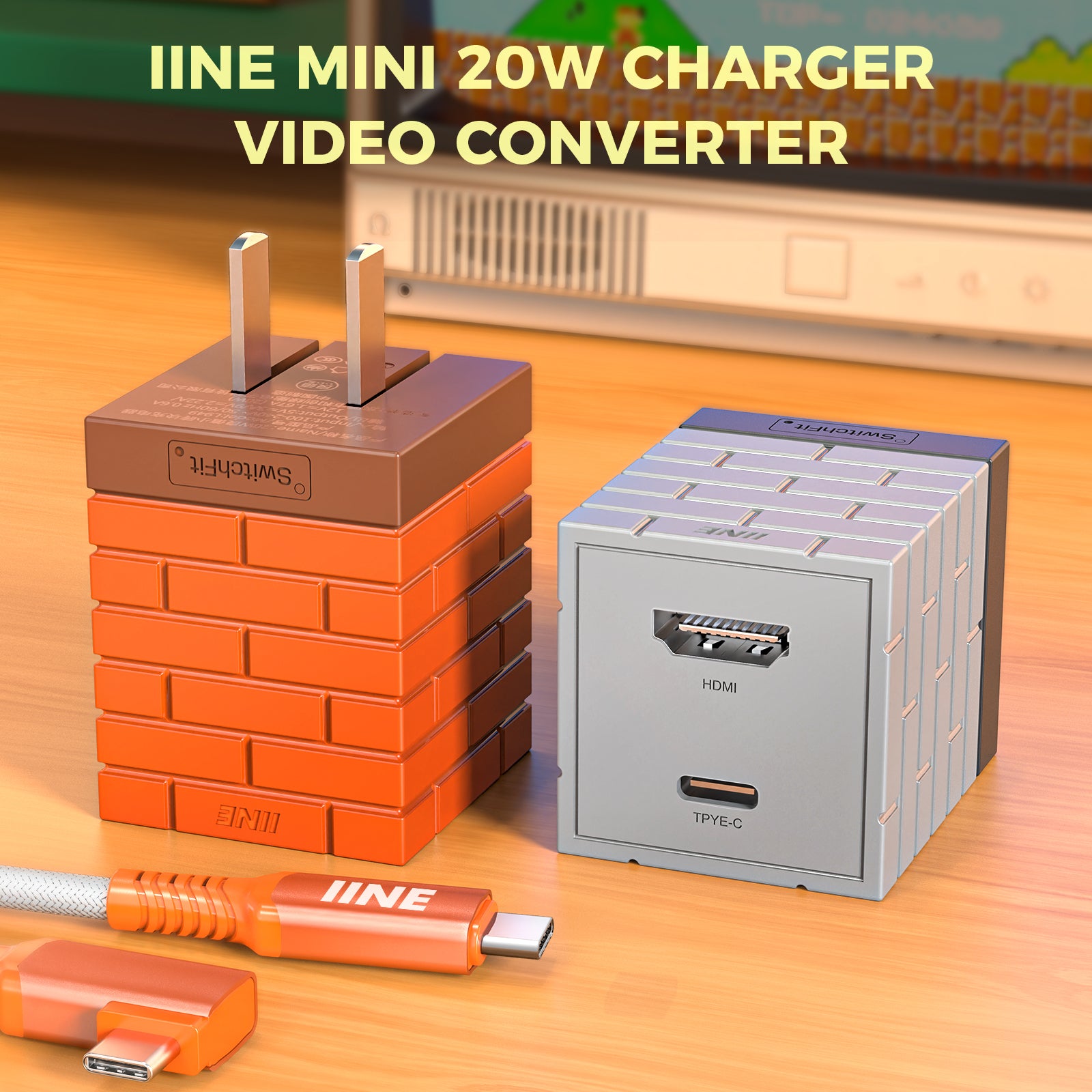 IINE 2-in-1 Mini 20W Charging & Video Converter for Switch 4K30HZ 1080P60HZ