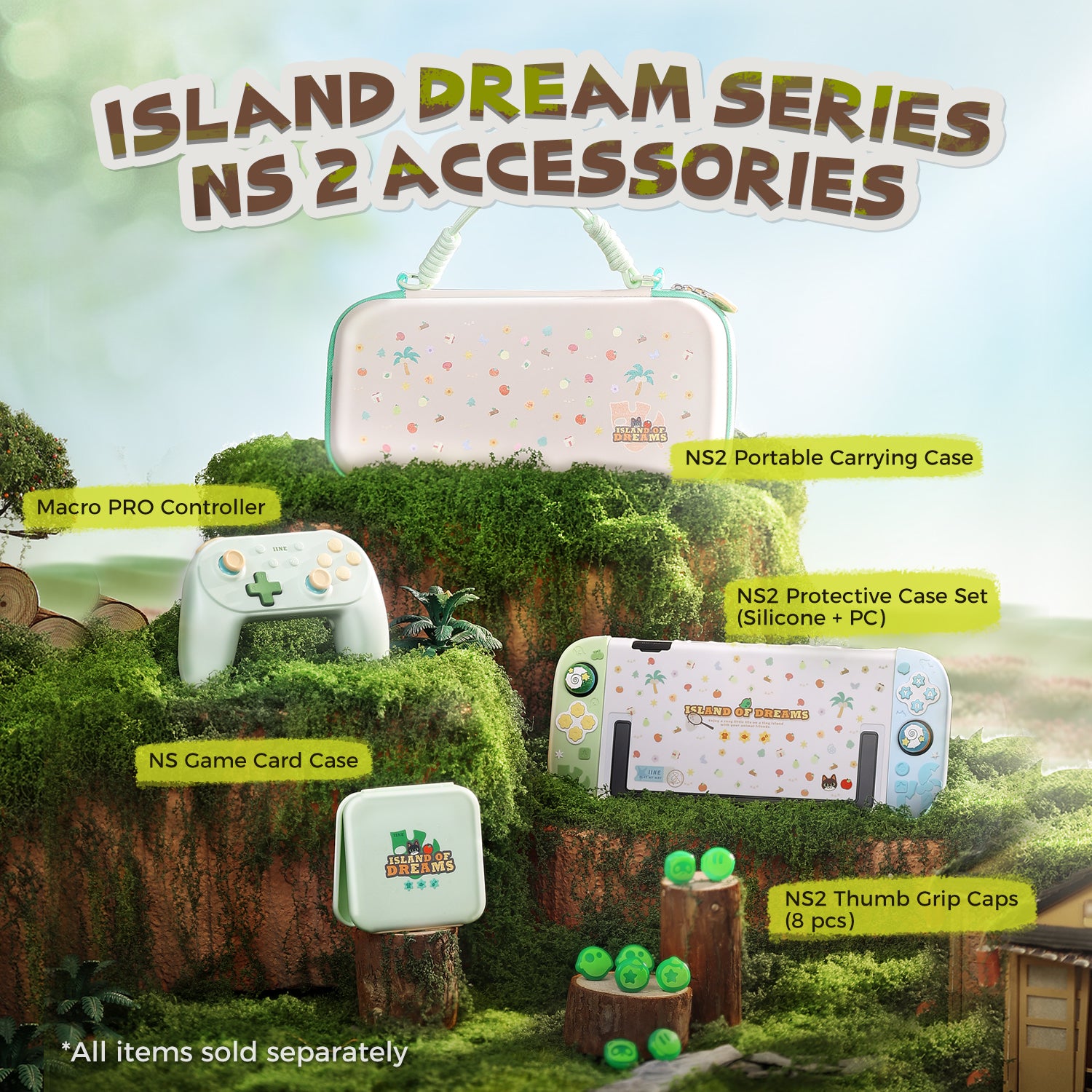 Island Dream Themed Accessories Series for Switch2/Switch1 – Cozy Protective Case, Carrying Case, Controller