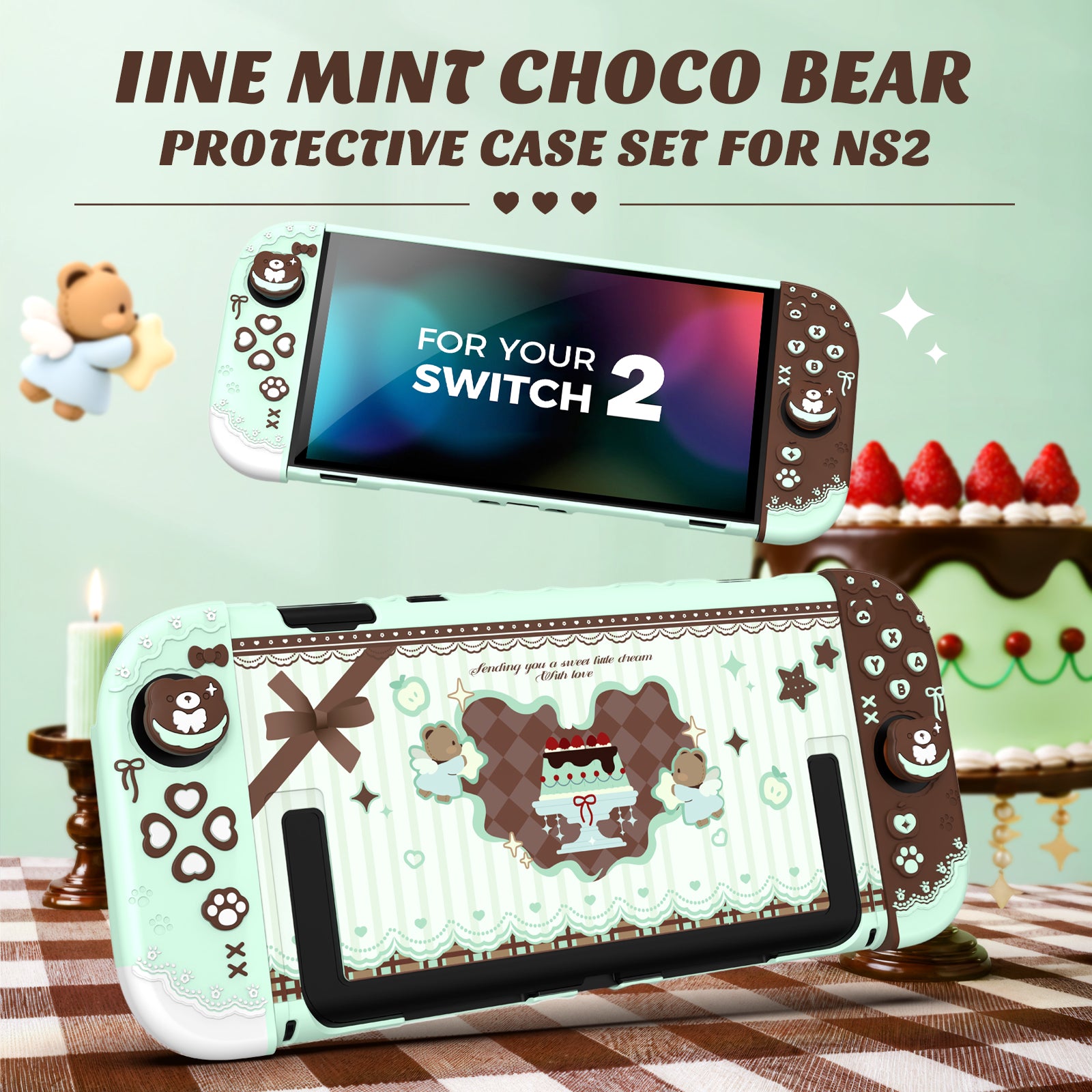 IINE Mint Chocolate Bear Case for Switch 2