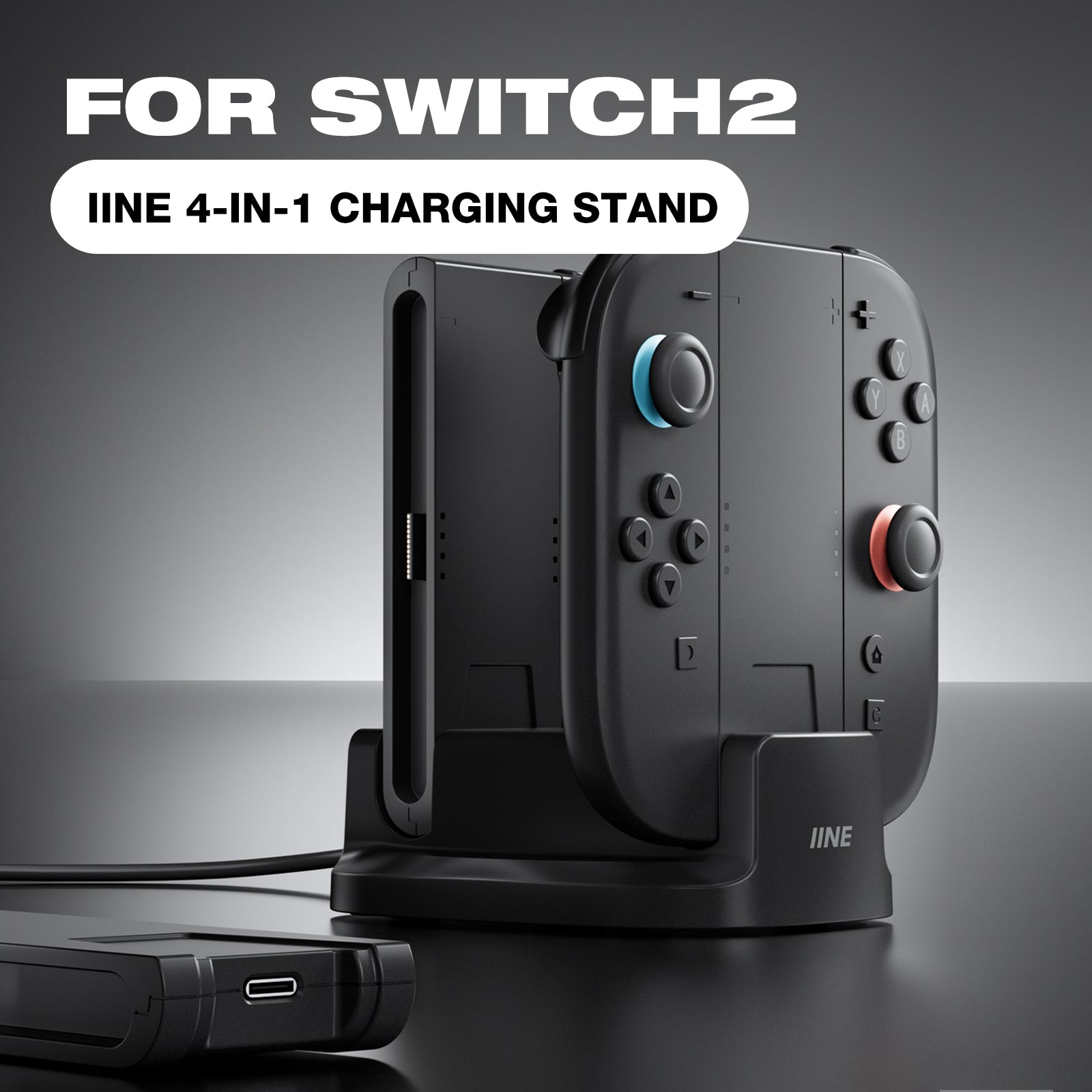 IINE 4-in-1 Charging Stand with Detachable 2pcs Charging Grip for Switch 2