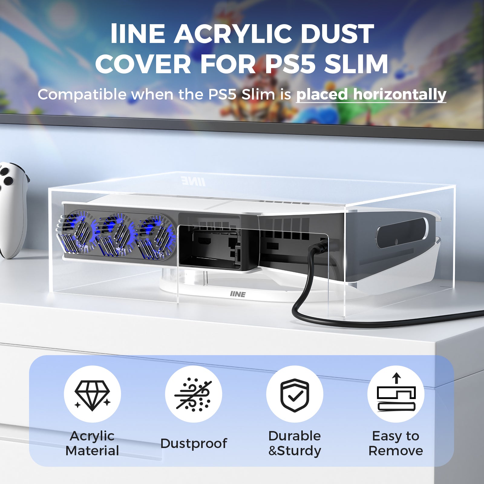 IINE Acrylic Dust Cover for PS5 Slim /  PC Material Dustproof Compatible with disc & digital Models