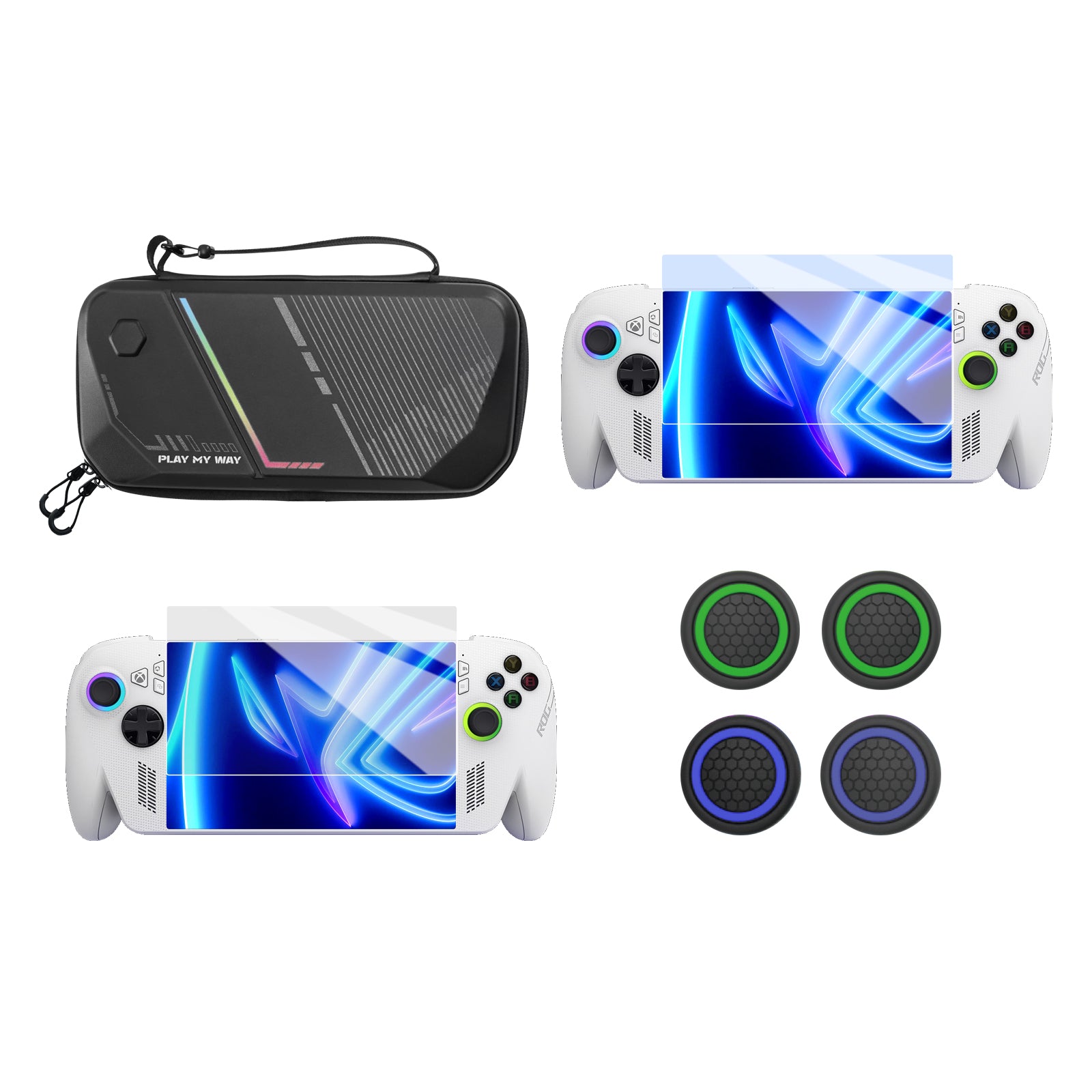 IINE Accessories for ROG Xbox Ally X /Carrying Storage Bag /HD&Anti-Blue Light Tempered Glass Screen Protector /Thumbstick Grip