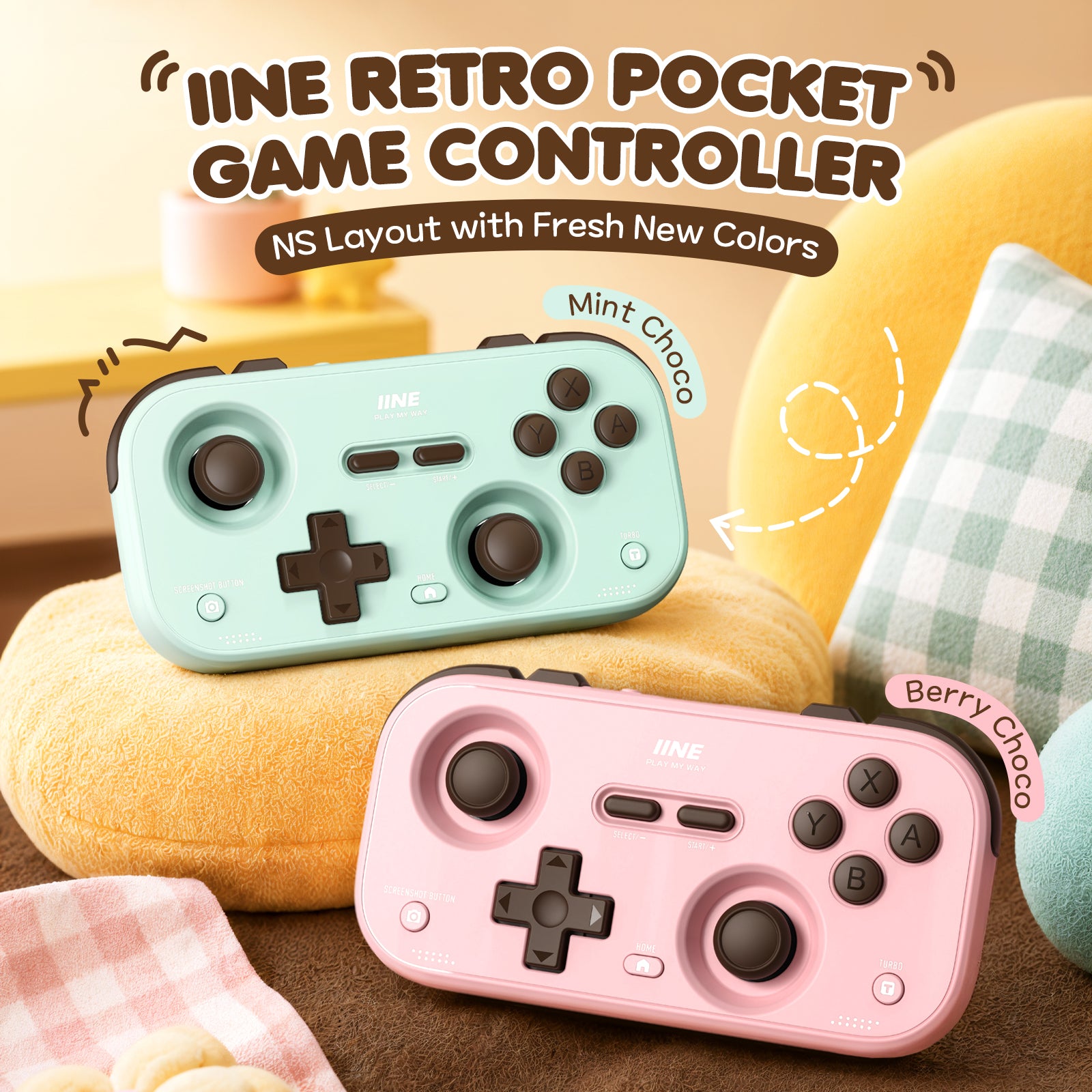 IINE Retro Pocket Controller for Switch 2/ Switch /Hall Effect Joystick Bluetooth Wireless Gamepad Turbo Vibration Portable Controller for PC Phone Steam Deck