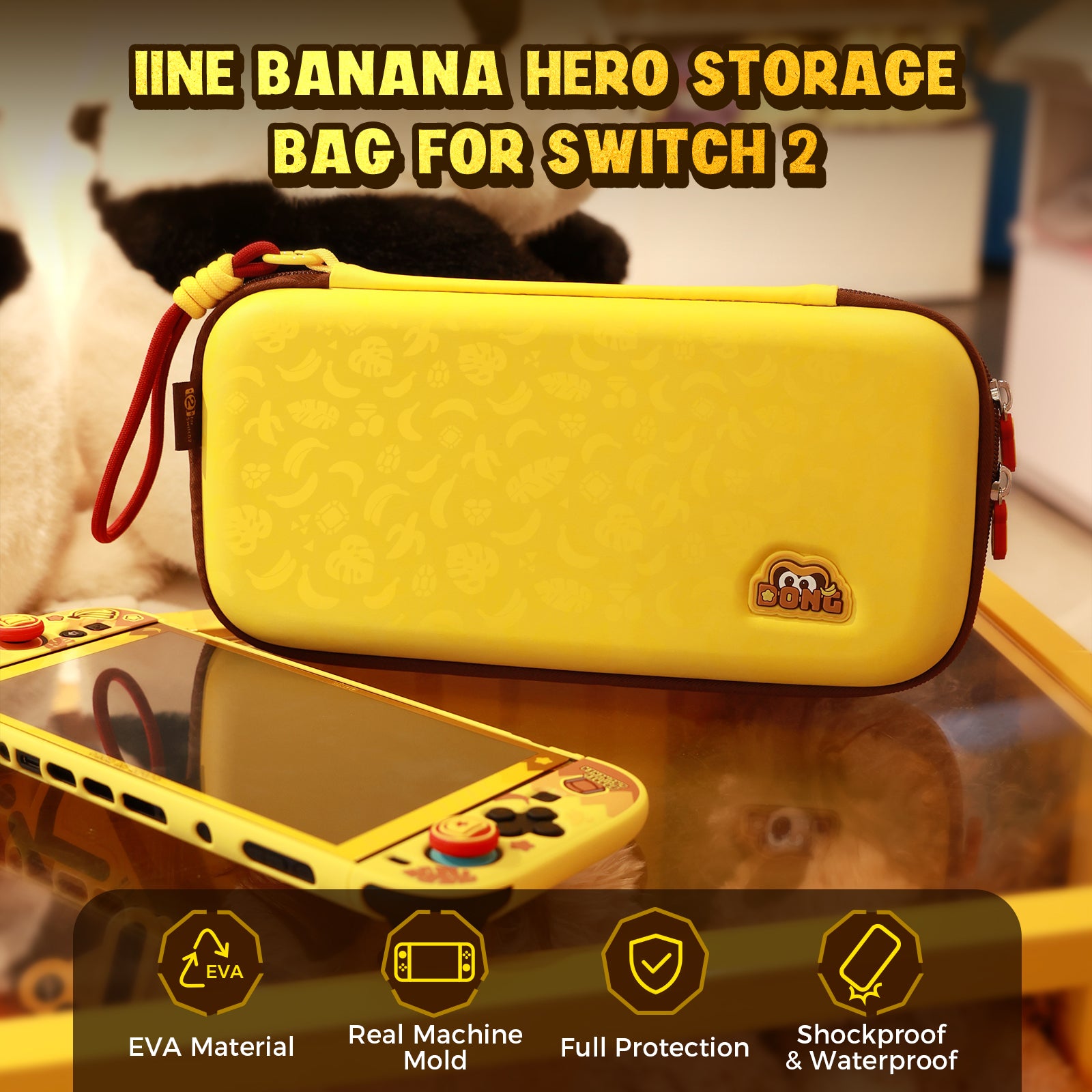 IINE Banana Hero Protective Case & Tempered Glass Film & Storage Bag & Game Card Case for Switch 2