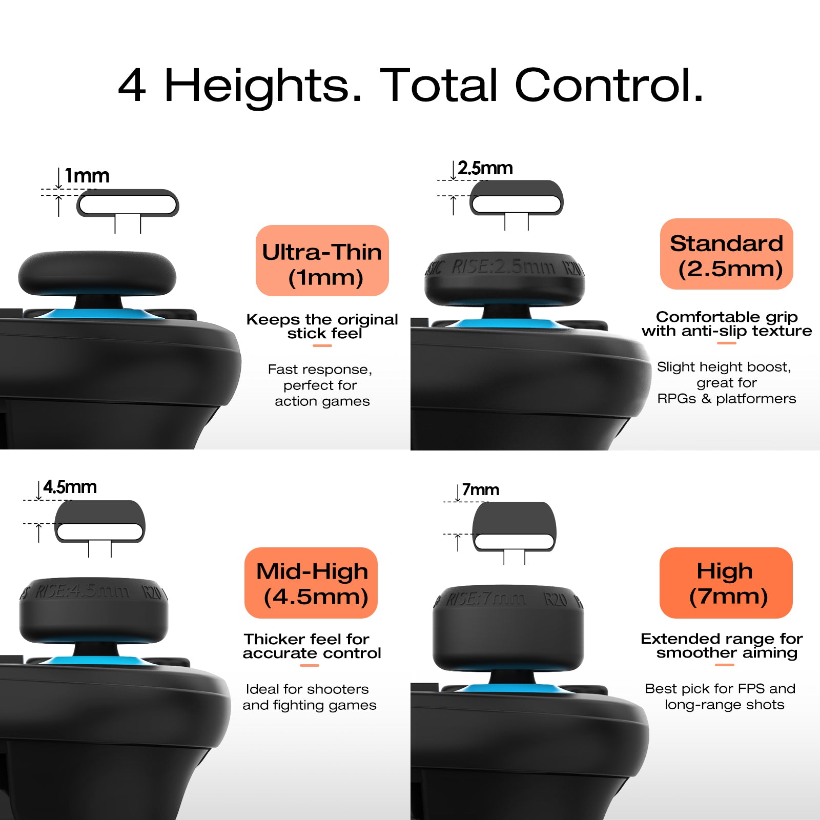 IINE 8pcs 4 Height Options Silicone Joystick Caps for Switch 2