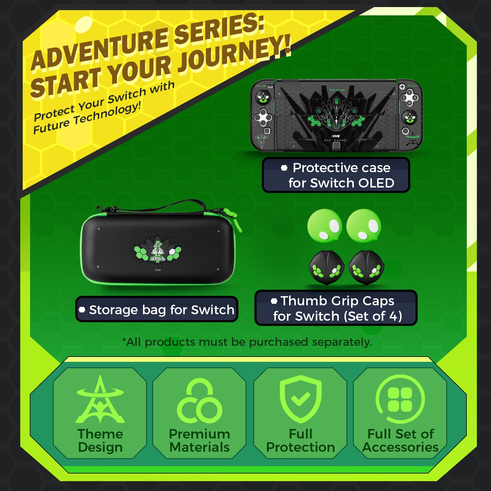 IINE Jormungandr Series for NS OLED/NS / Storage Bag & PC Protection Case & Thumb Grips