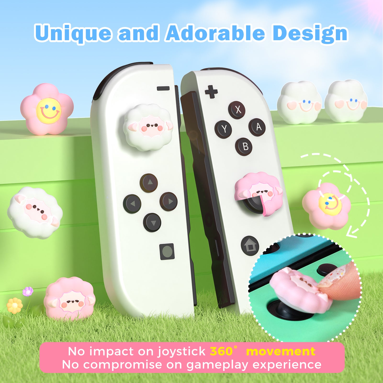 IINE Happy Cloud Smiling Flower & BaaBaa Sheep Silicone Joy-Stick Caps for Switch Joy-Con