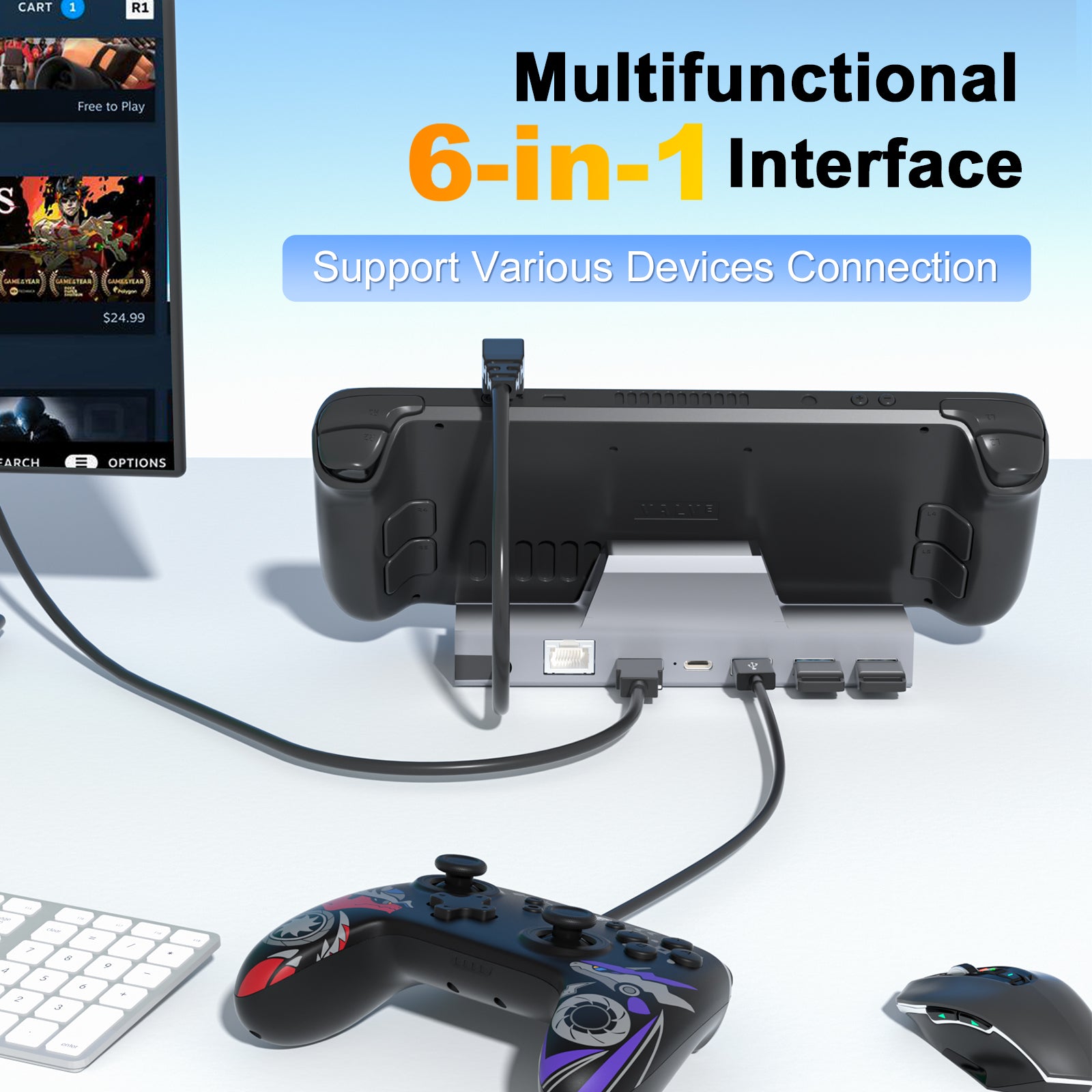 IINE Steam Deck Aluminum Docking Station Multi-function Charging Video Converter Compatible SteamDeck Nintendo Switch/OLED