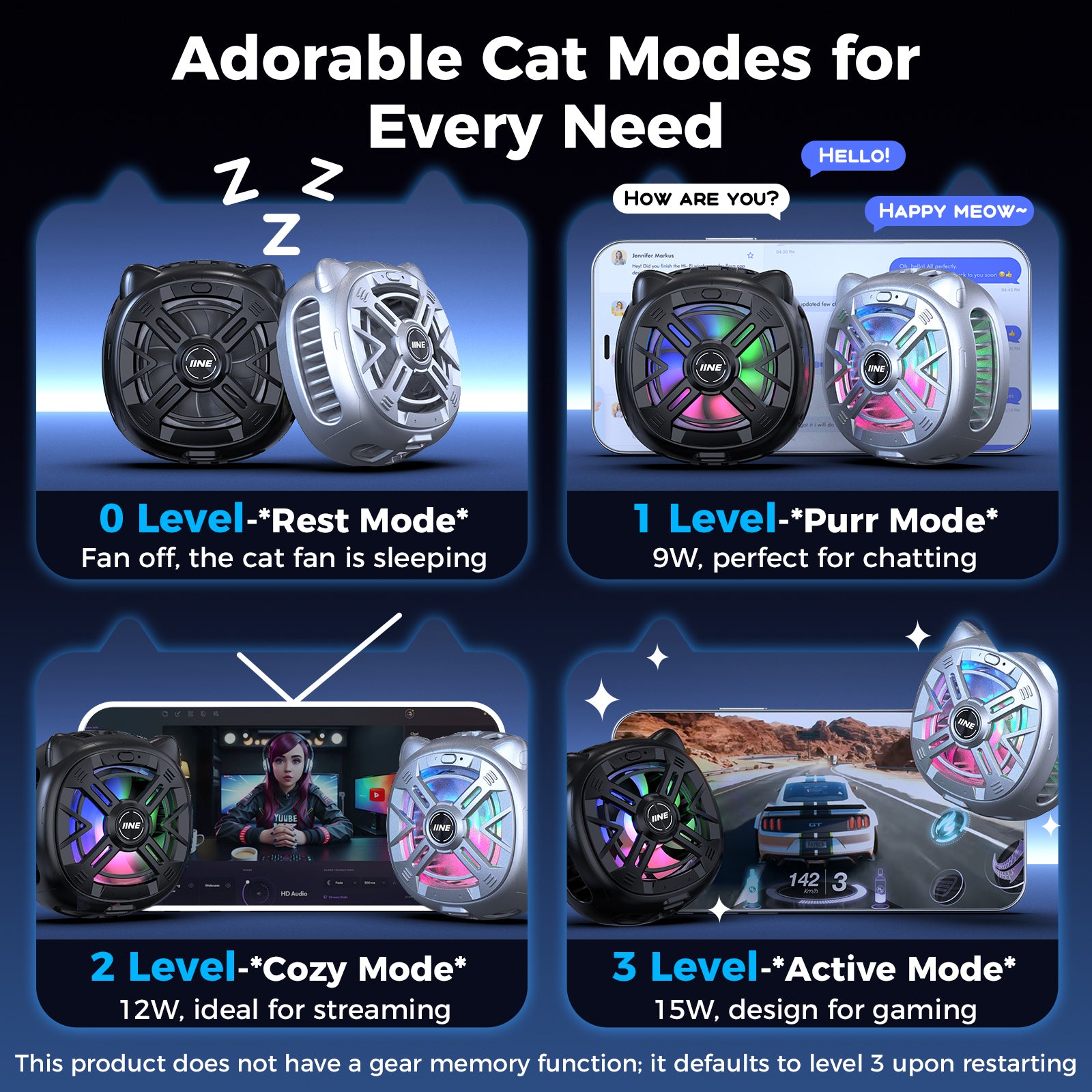 IINE Chill Meow Magnetic Cooling Fan /Magnetic Installation Compact and Light weight /Vibrant RGB Lighting