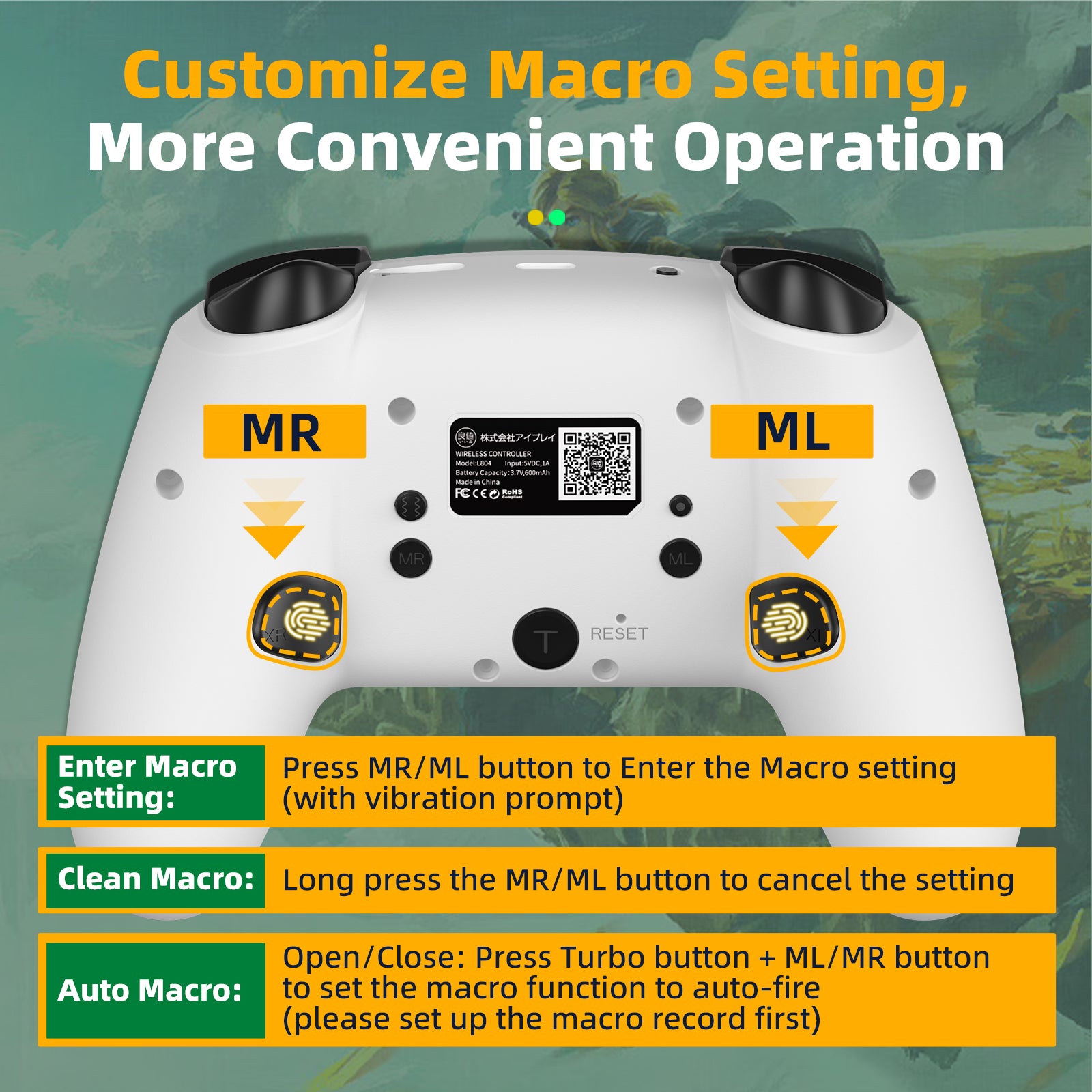 IINE Wireless Controller White Macro Programming Pro Controller Compatible Nintendo Switch/OLED PC Steam Steamdeck