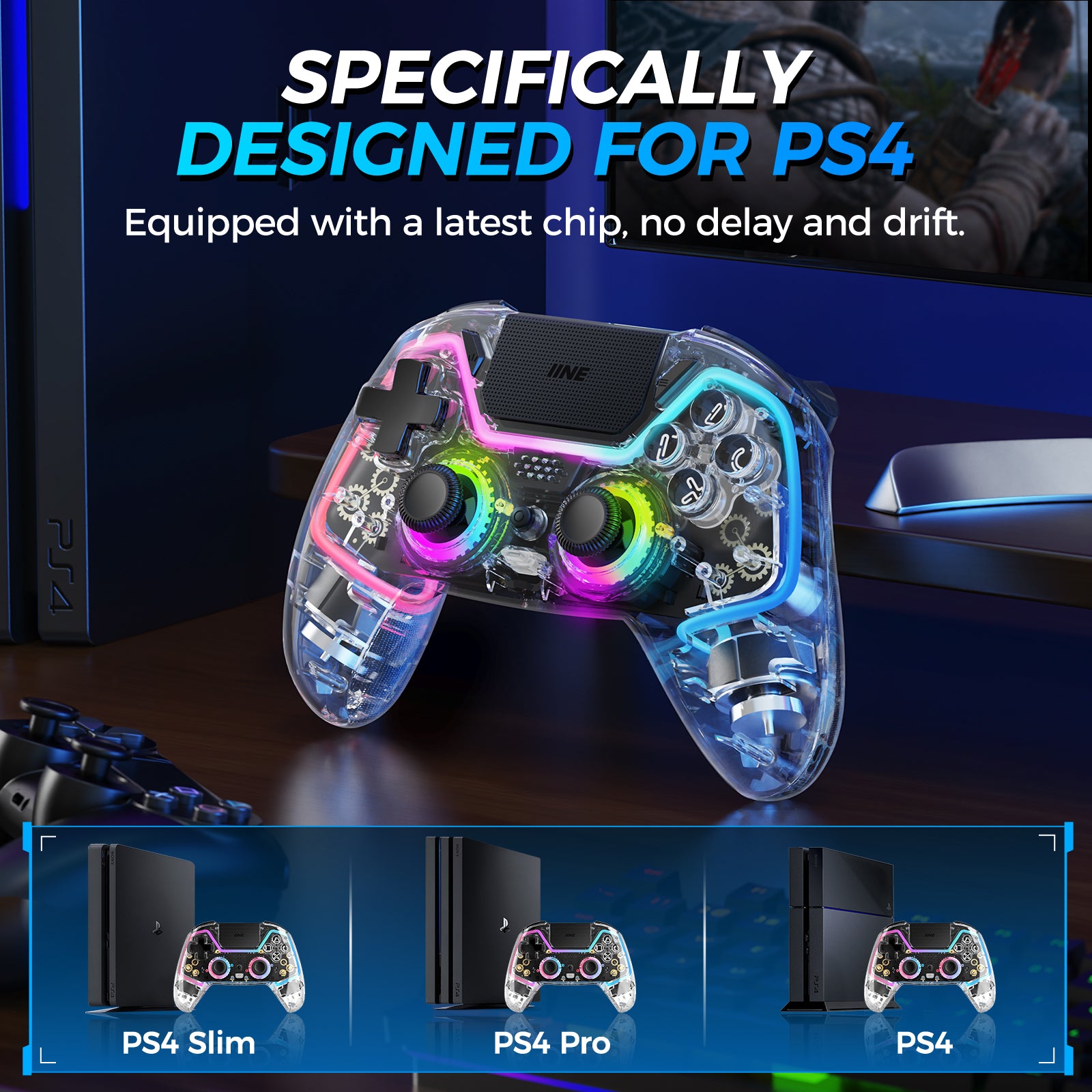 IINE Bastet Wireless Transparent Controller for PS4/Switch/PC/Android/iOs