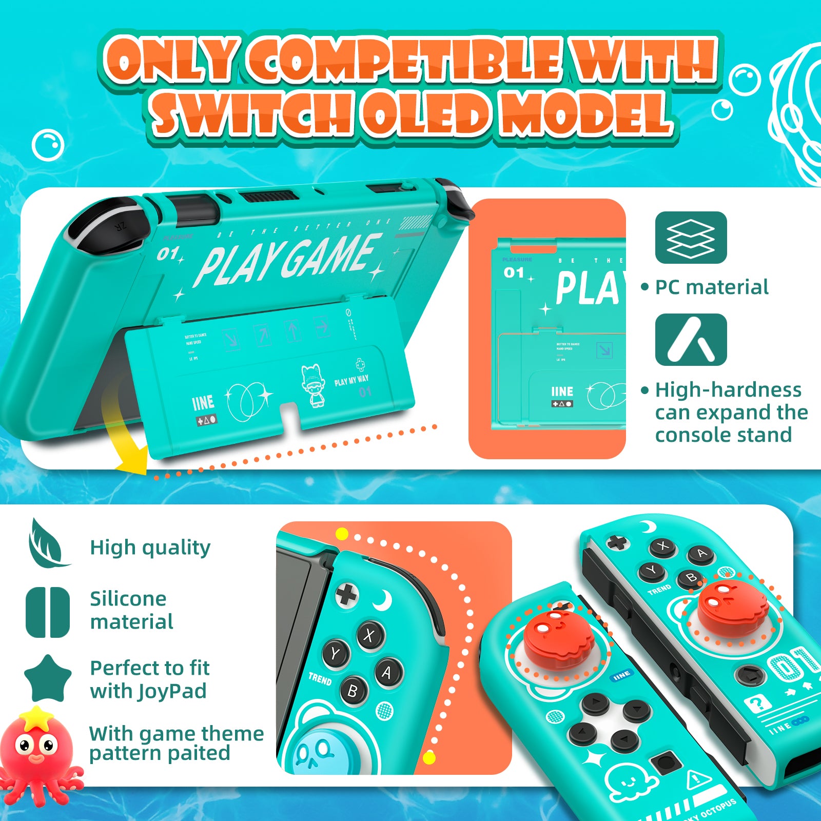 IINE Cool Summer TinyTako Series OLED Protective Case Cover Accessories Compatible Nintendo Switch