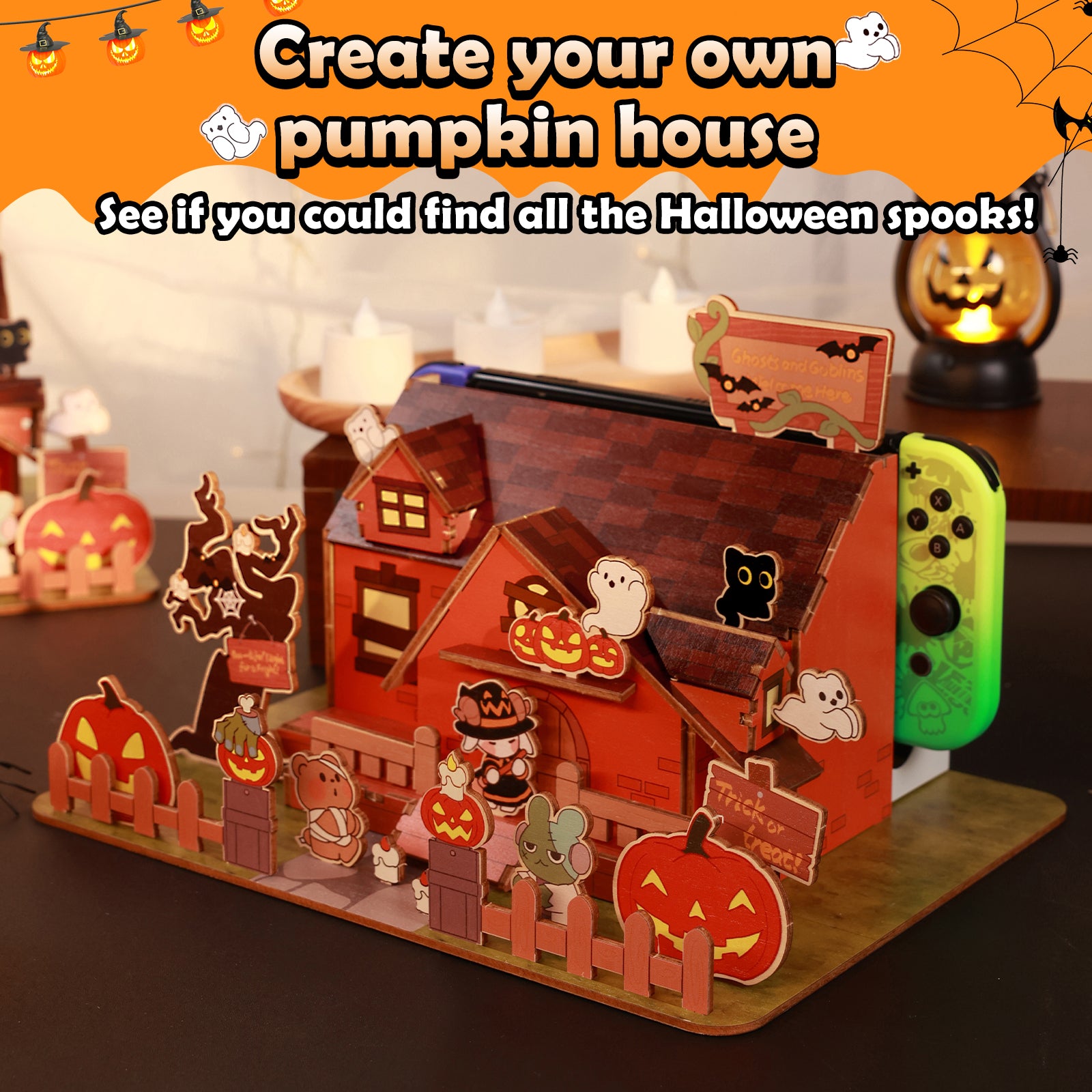 IINE Pumpkin Ghost Faceplate Cover for Switch/OLED Dock