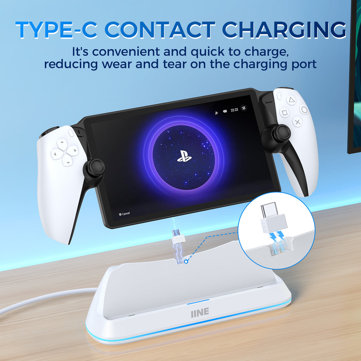 IINE Charging Stationfor Playstation Portal / Type-C Contact Charging & Triple Protection for Safety Charging