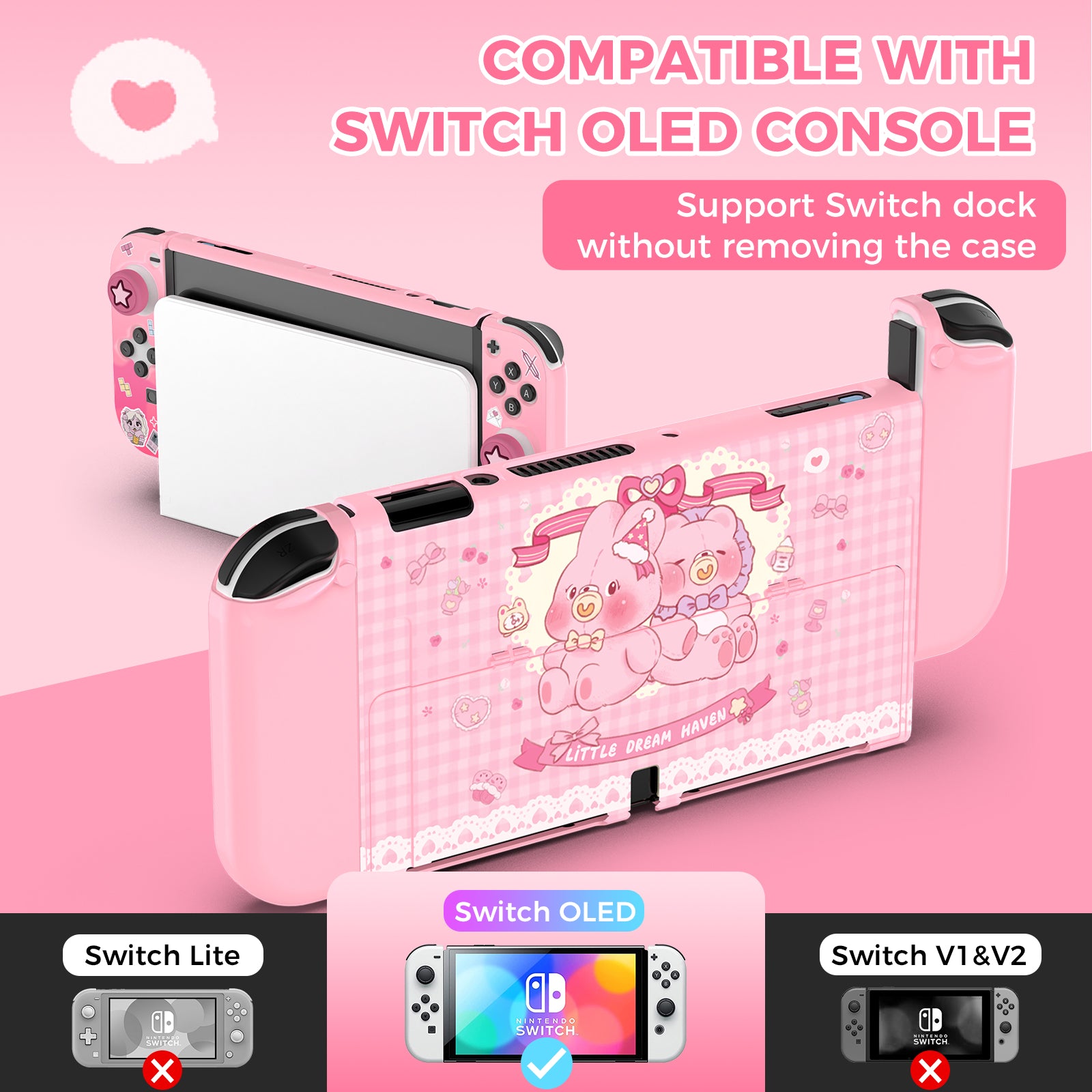 IINE Pink Protective Case for Switch Oled