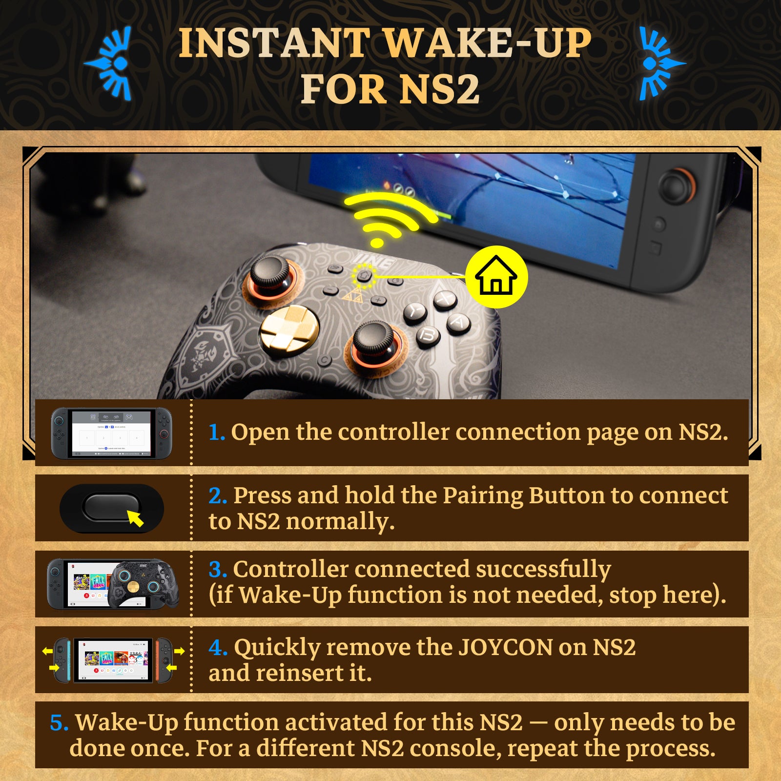 IINE ARES WIRELESS GEN 2 CONTROLLER/Wake-Up for Switch 2/ 6-Axis Motion Control / One-Button RGB Lighting Control/Adjustable Vibration /Macro Buttons/Turbo Function/3.5mm Headphone