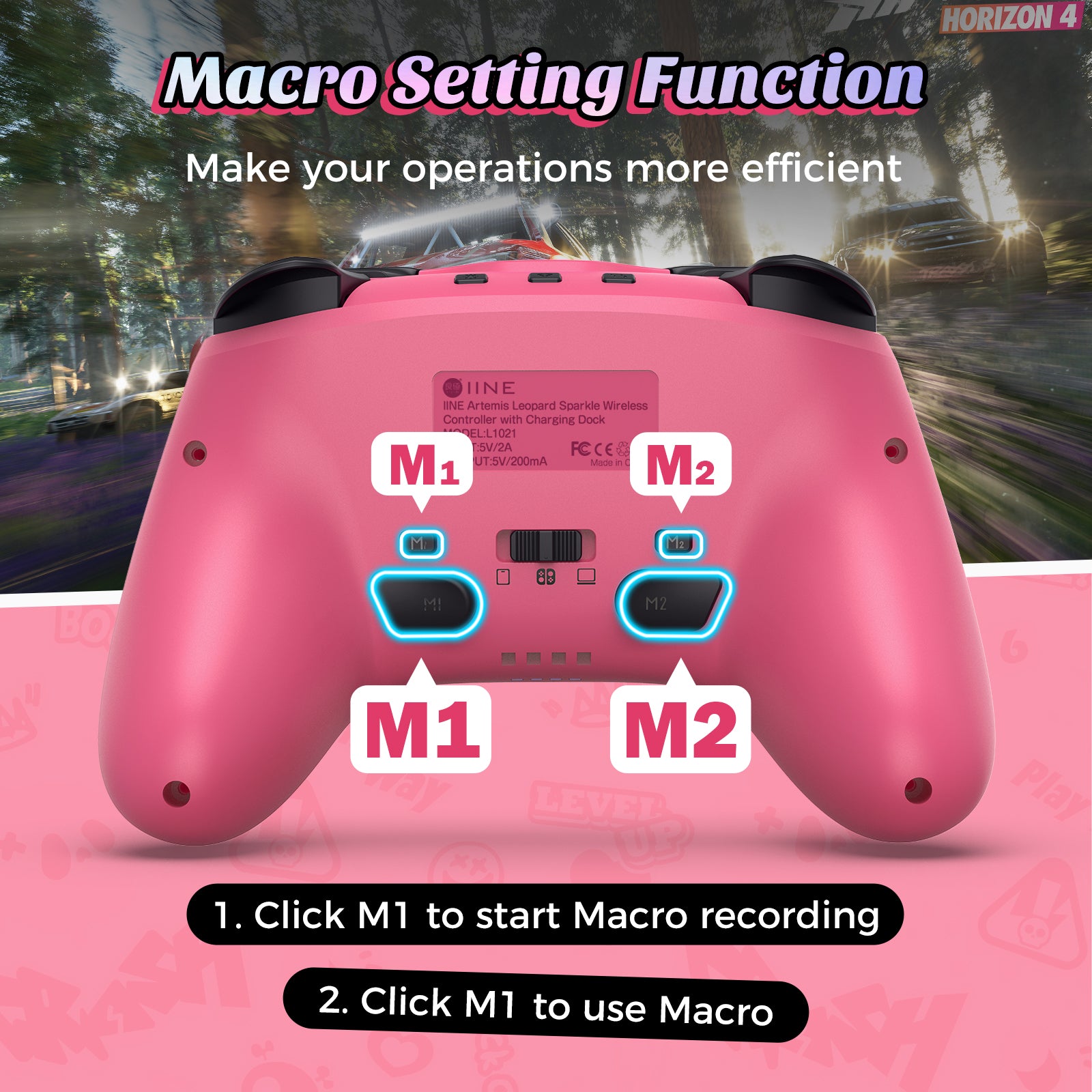 IINE Pink Wireless Controller with Charging Dock