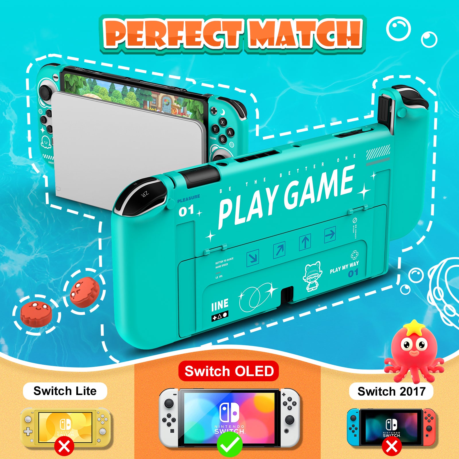 IINE Cool Summer TinyTako Series OLED Protective Case Cover Accessories Compatible Nintendo Switch