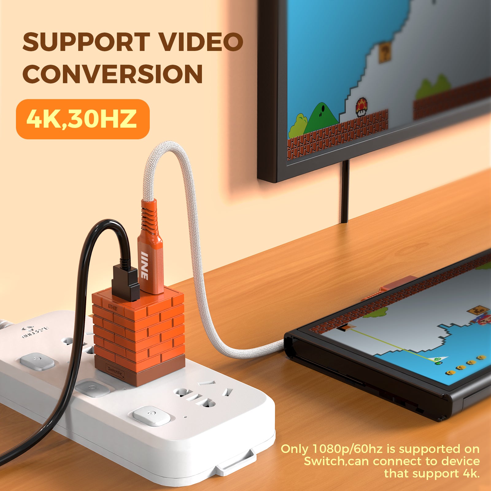 IINE 2-in-1 Mini 20W Charging & Video Converter for Switch 4K30HZ 1080P60HZ