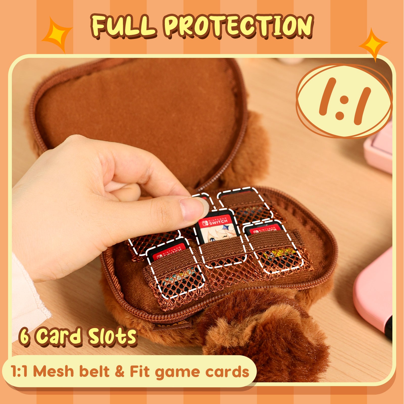 IINE Raccoon Design Switch Game Card Storage Bag with Plush Card Holder for Switch