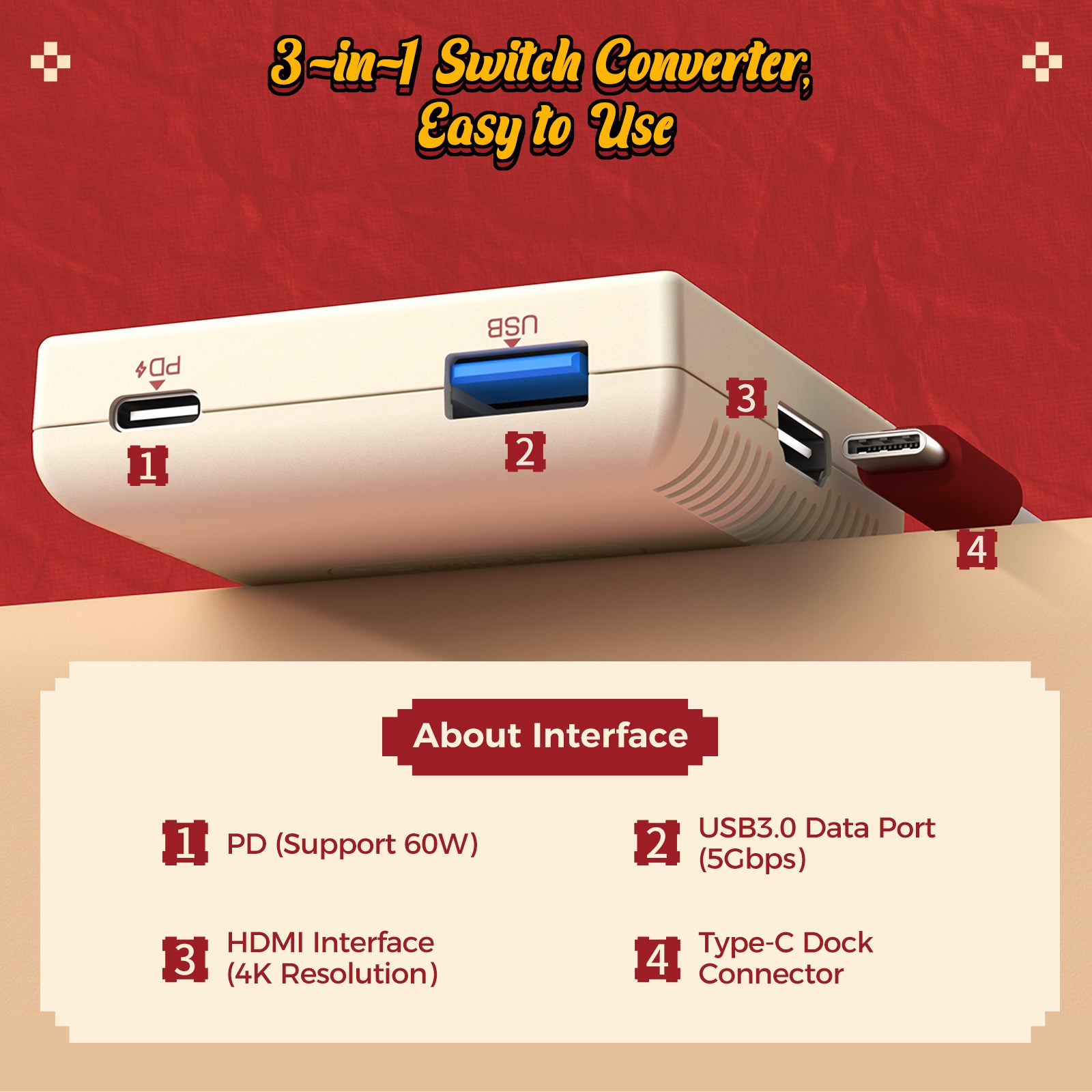 IINE Switch Video Converter 3-in-1 HD Resolution Conversion for Switch 4K/60Hz