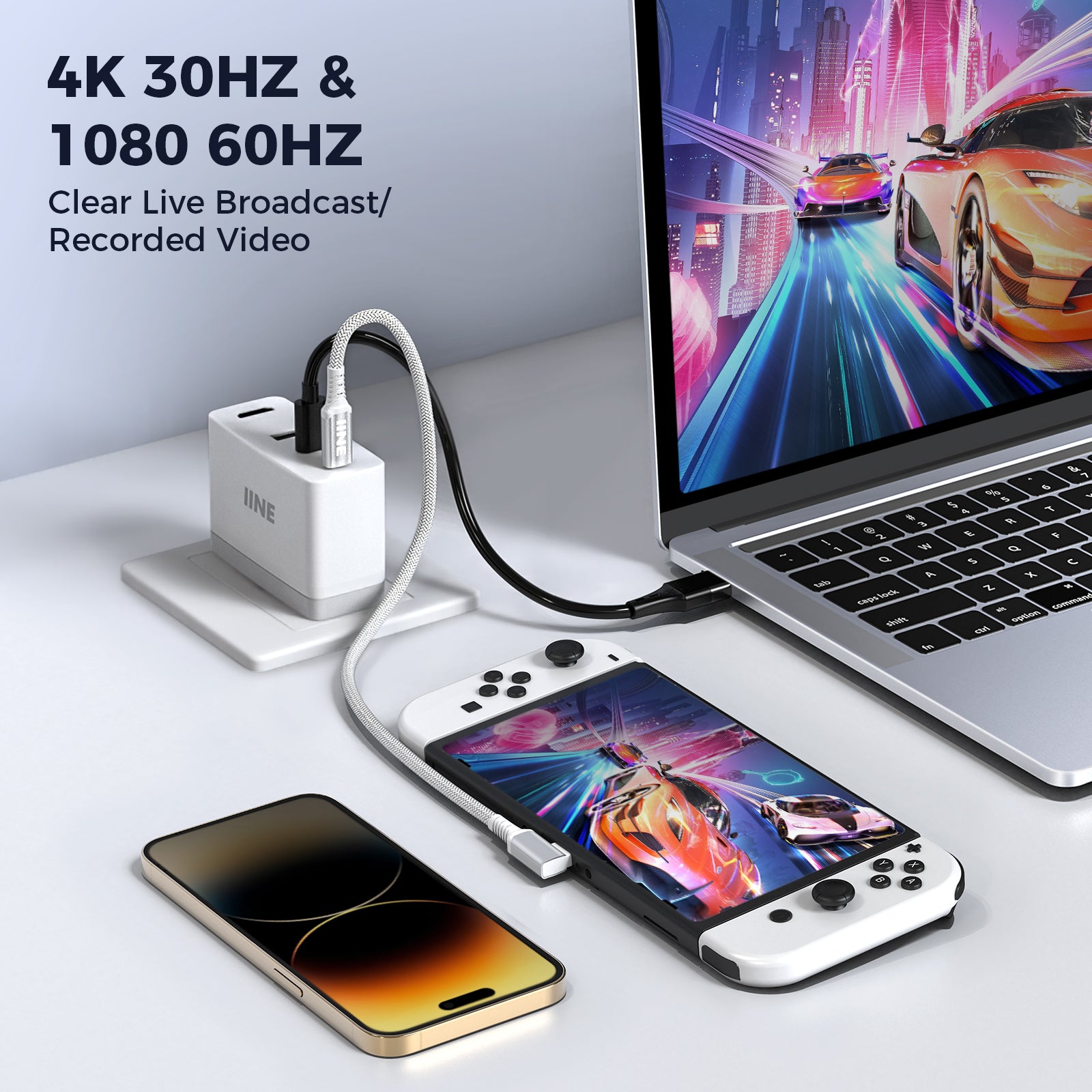 IINE 65W Gallium Nitride Video Capture Charger for Switch/Steam deck/Pad