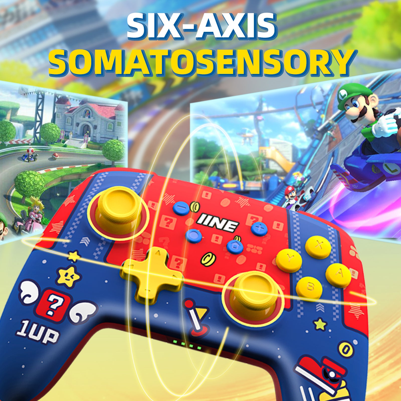 IINE Mario RedBlue & Pikachu Yellow Wireless Pro Controller