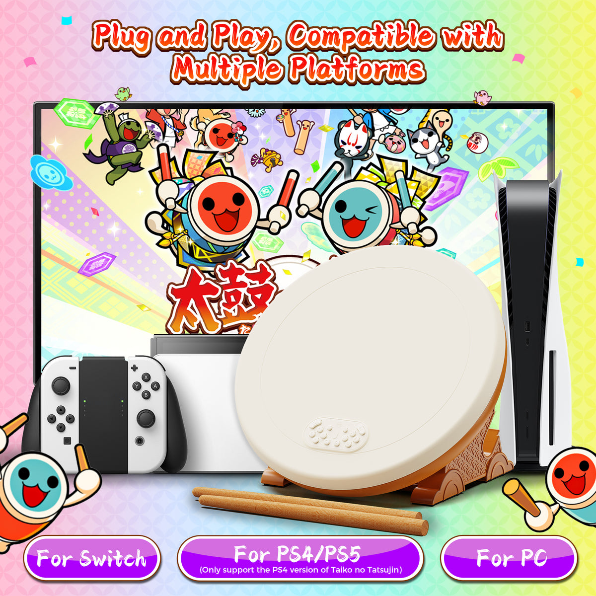 IINE Professional Taiko Drum Controller Pro max Compatible With Nintendo Switch/PS4/PS5/PC