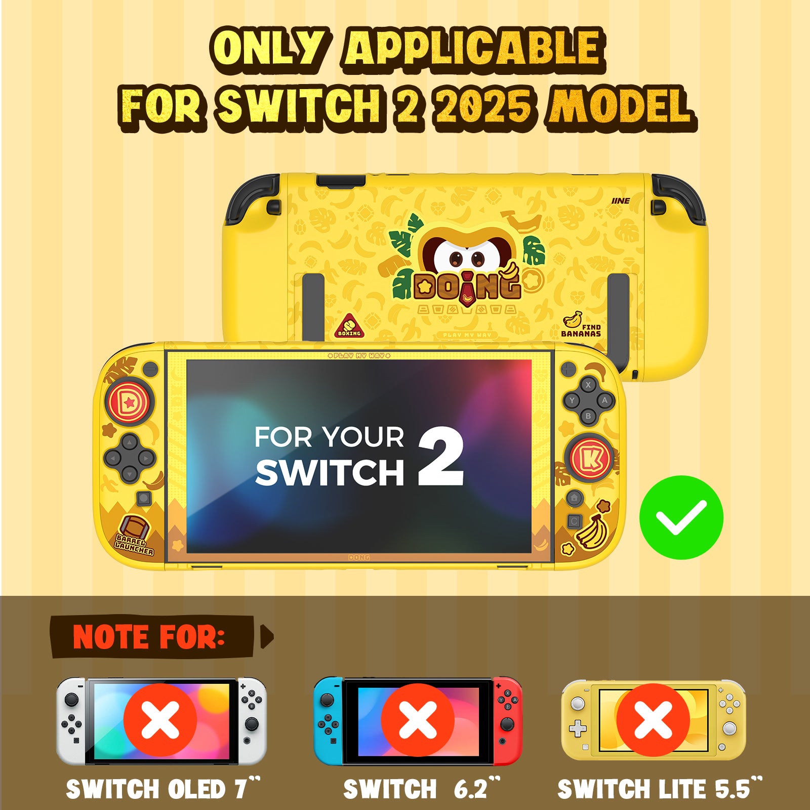 IINE Banana Hero Protective Case & Tempered Glass Film & Storage Bag & Game Card Case for Switch 2