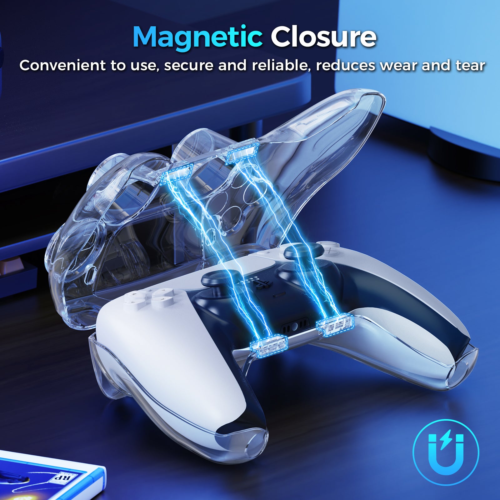 IINE Transparent PC Magnetic Storage Case for PS5 controller
