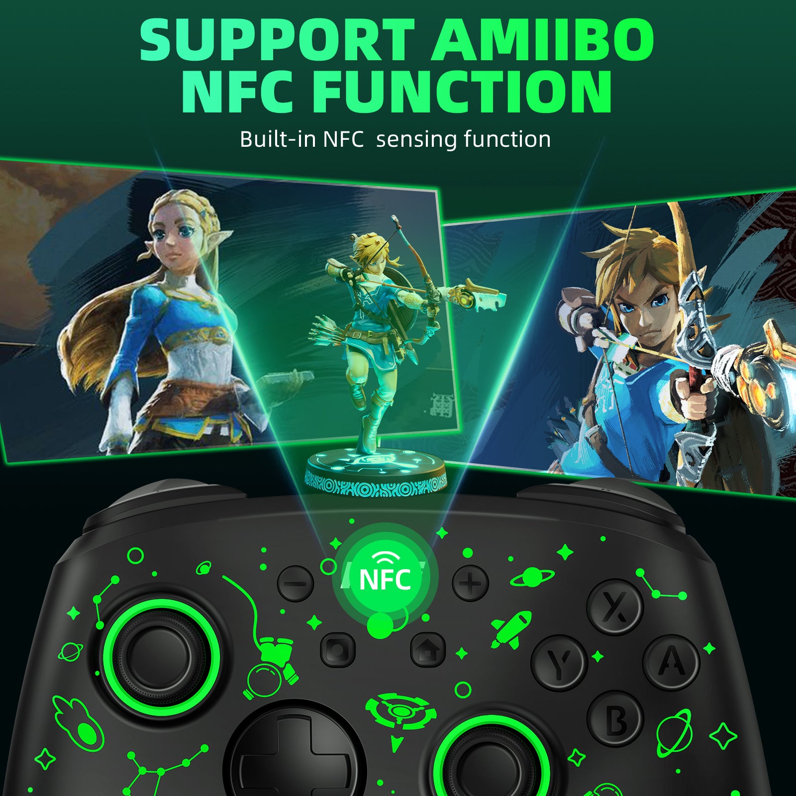IINE Wireless Controller Wake Up Support NFC Amiibo Compatible Nintendo Switch/Switch OLED/PC Steam