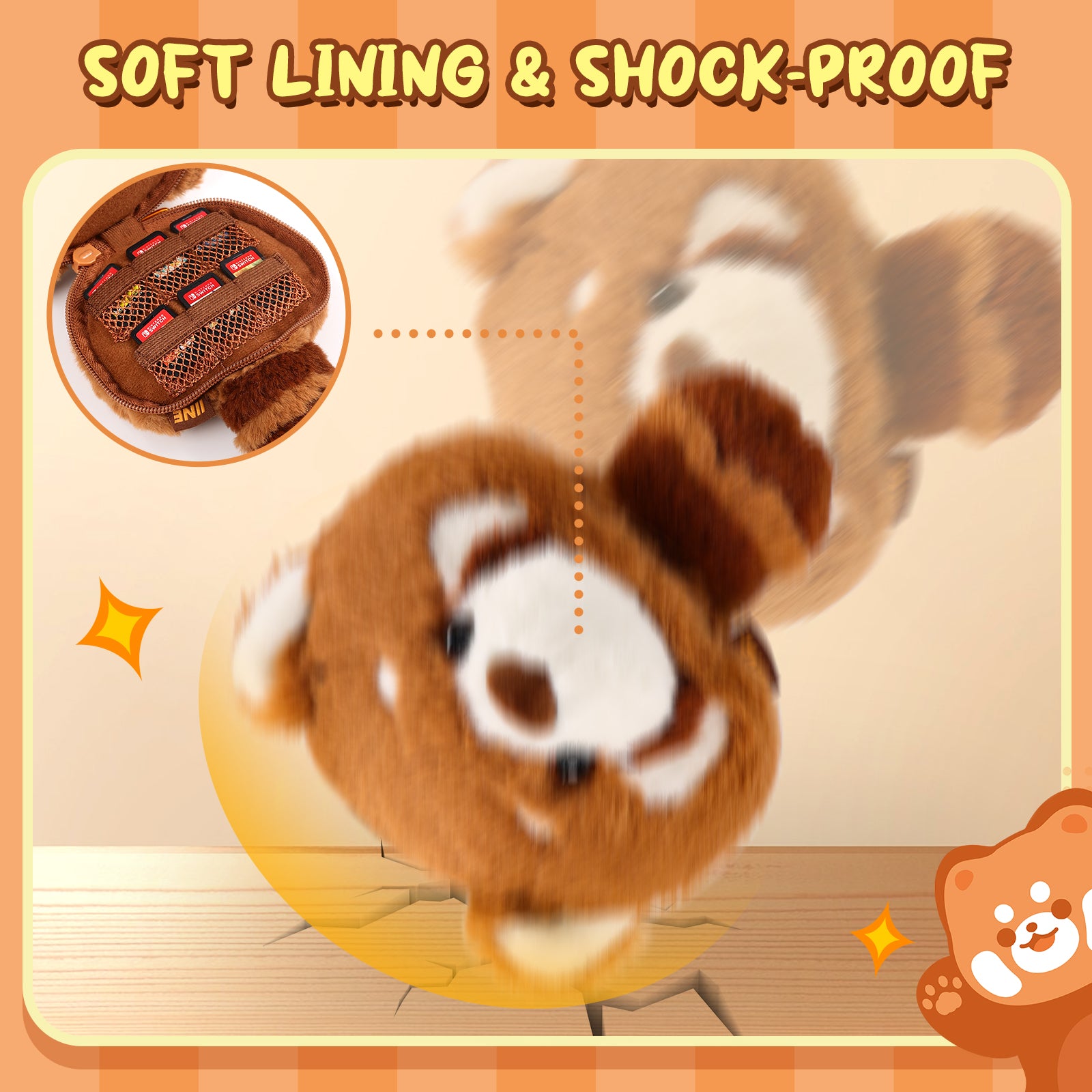 IINE Raccoon Design Switch Game Card Storage Bag for Switch Game Card Case Plush Card Holder with Soft Lining