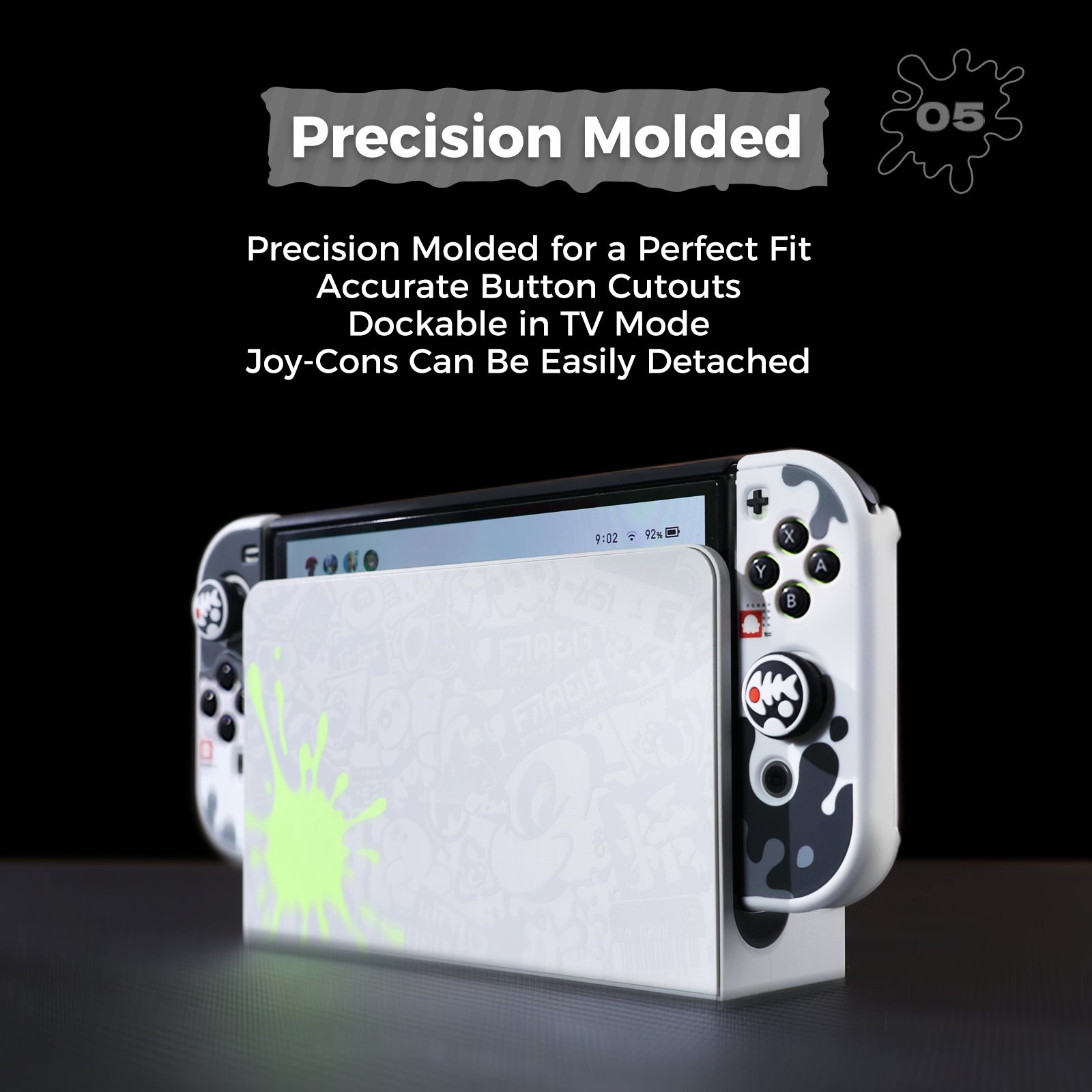 IINE Ink Splash Black White Case Set for Switch OLED