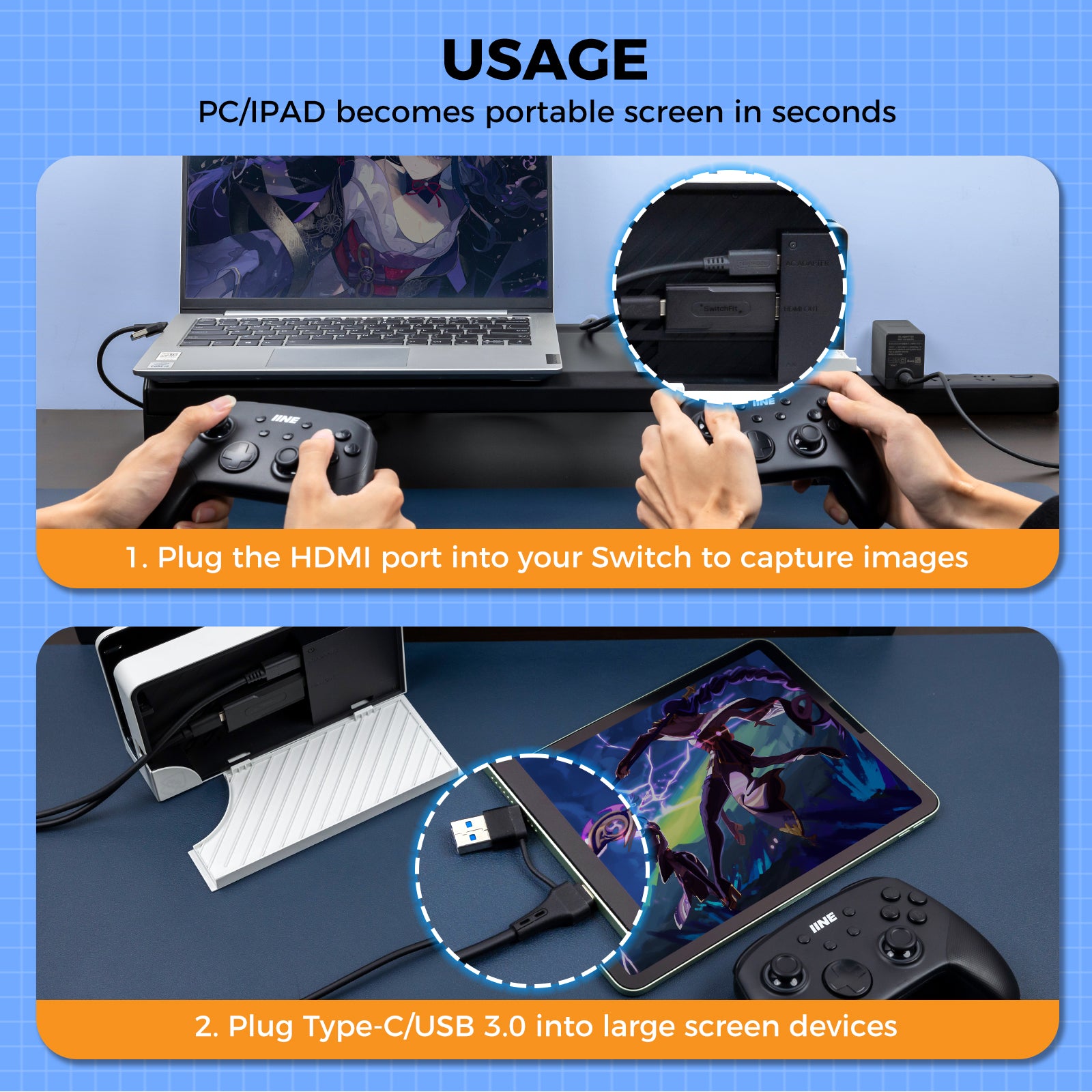 IINE Capture Card for Switch/Steam Deck/PS5/Camera/Live broadcast/Recorded