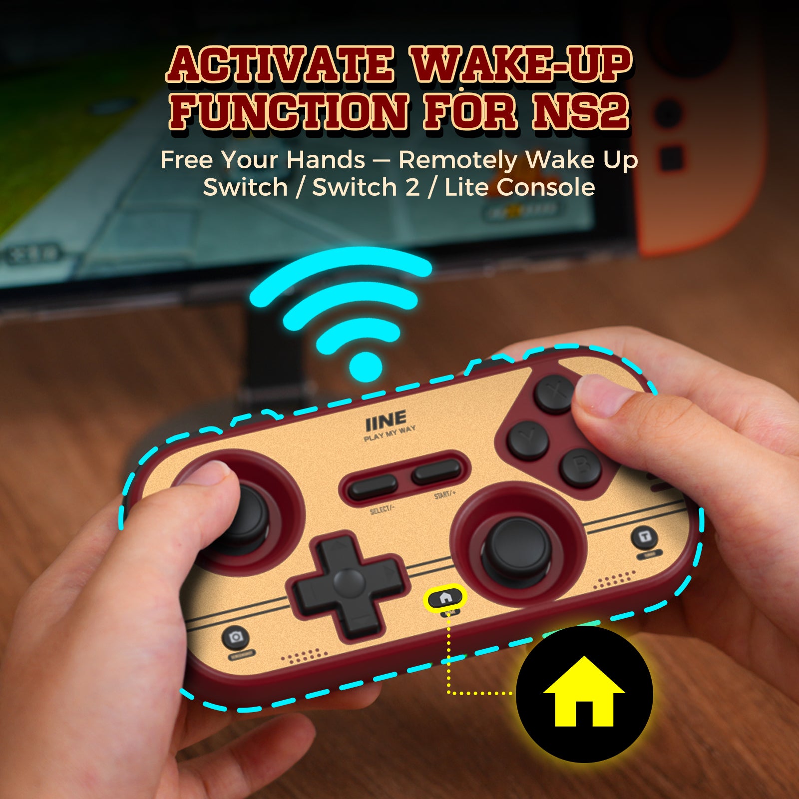 IINE Retro Red Pocket Controller - Hall Effect Joysticks, 1000Hz Polling Rate, 6-Axis Gyro, Portable for Switch/PC/Mobile