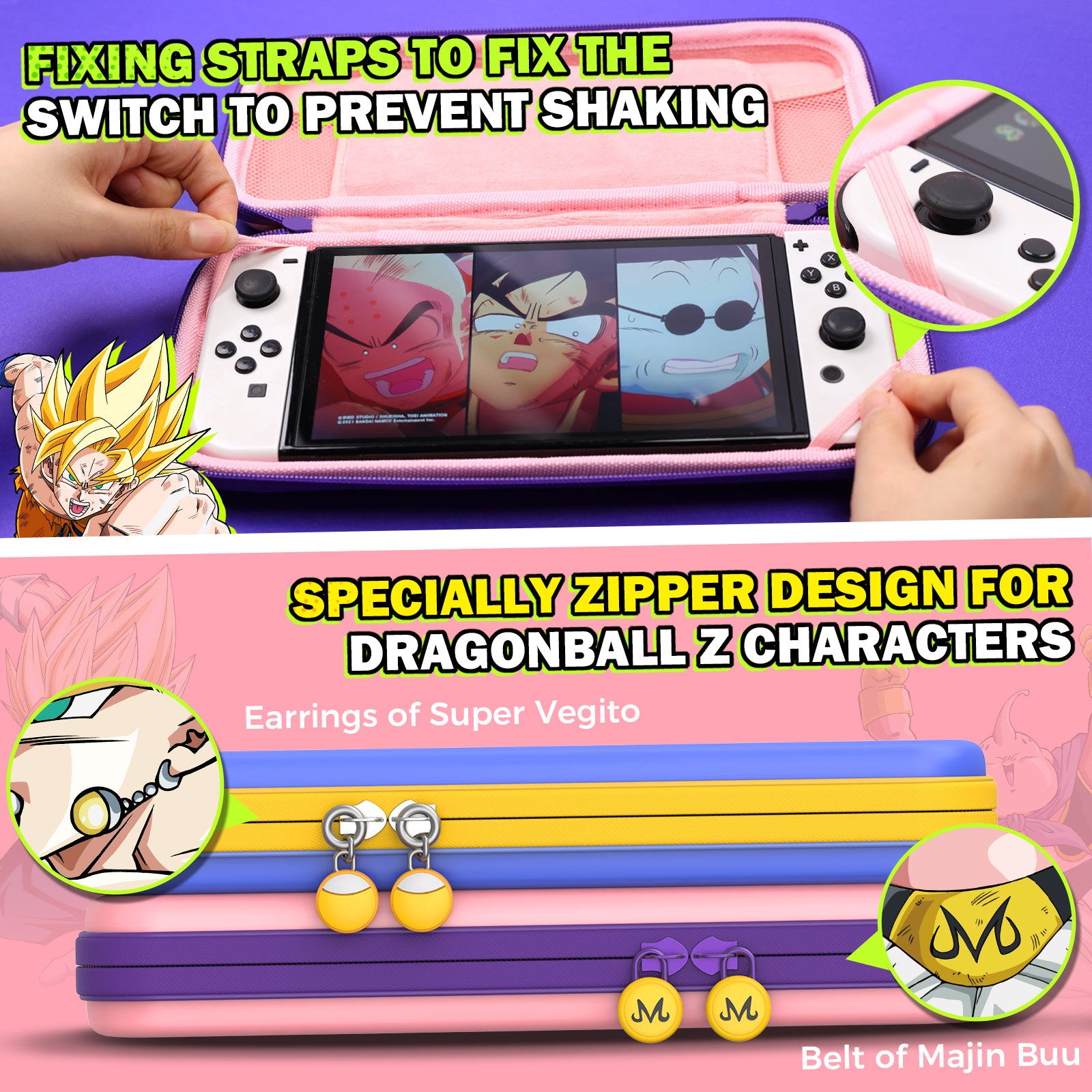 IINE Gragon Ball Vegito & Majin EVA Storage Bag Console Carry Case Compatible Nintendo Switch/OLED