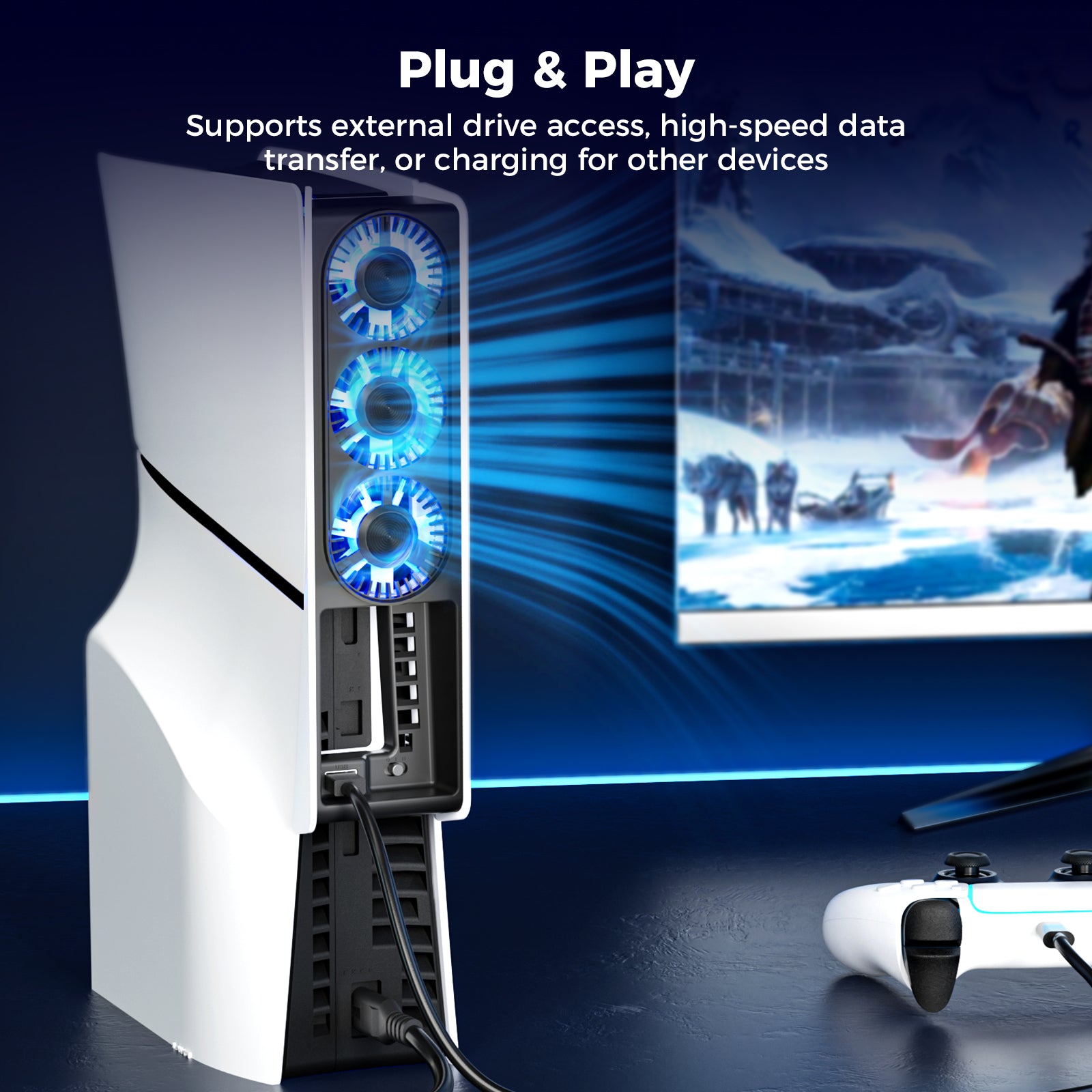 IINE Intelligent Temperature Control Cooling Fan for PlayStation 5 Slim Disc/Digital Edition