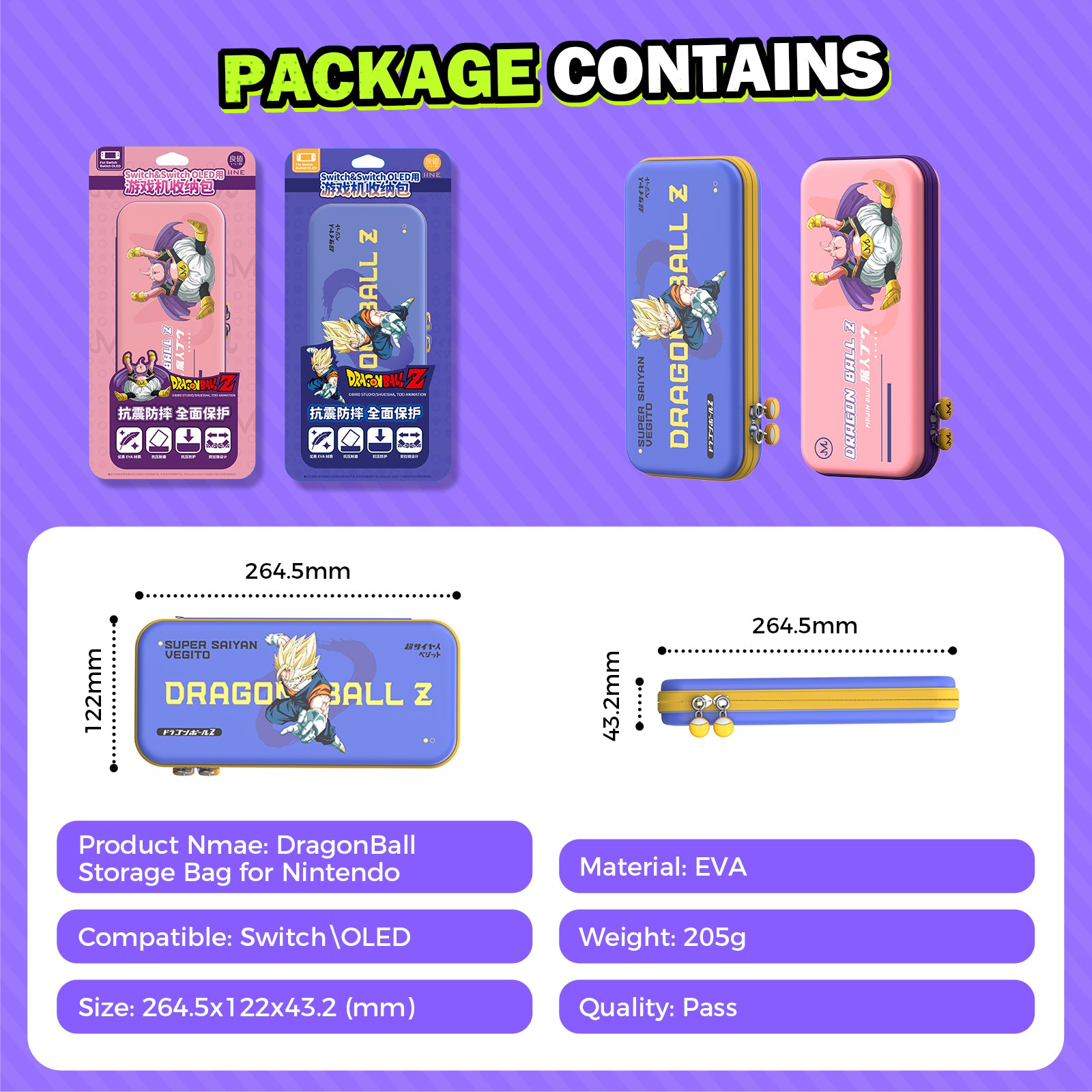 IINE Gragon Ball Vegito & Majin EVA Storage Bag Console Carry Case Compatible Nintendo Switch/OLED