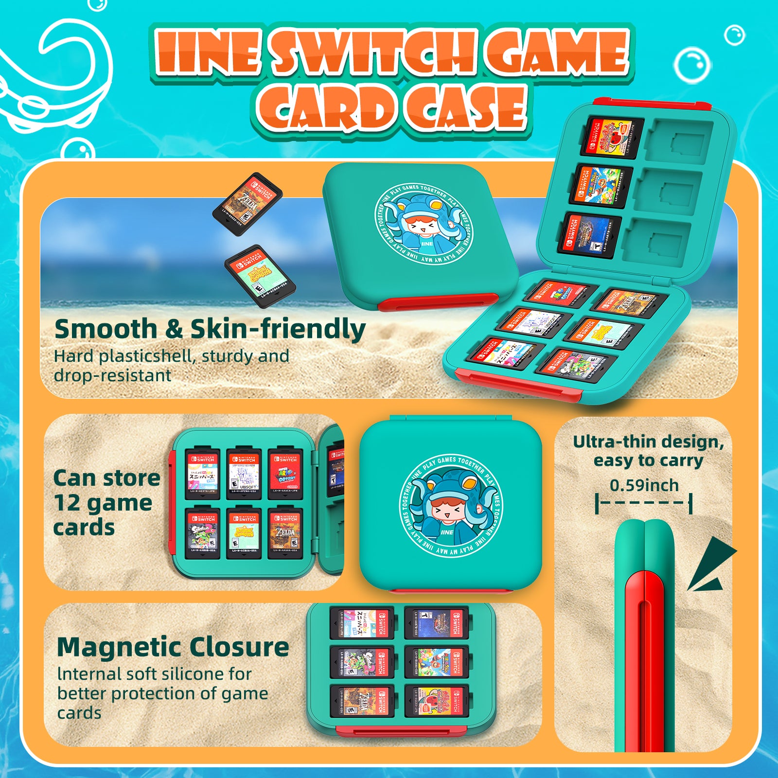 IINE Cool Summer TinyTako Series OLED Protective Case Cover Accessories Compatible Nintendo Switch