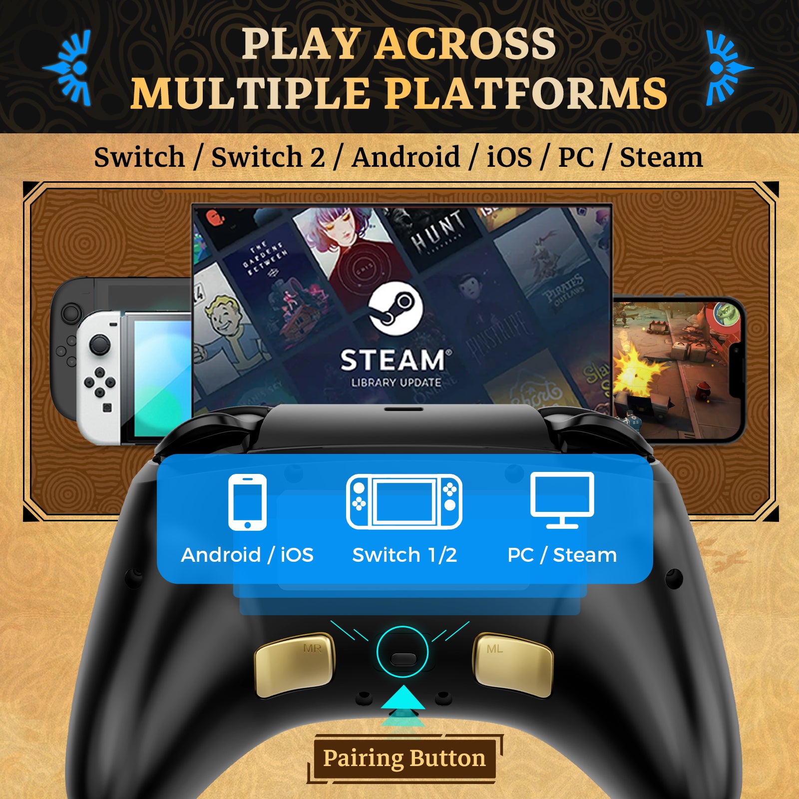 IINE ARES WIRELESS GEN 2 CONTROLLER/Wake-Up for Switch 2/ 6-Axis Motion Control / One-Button RGB Lighting Control/Adjustable Vibration /Macro Buttons/Turbo Function/3.5mm Headphone