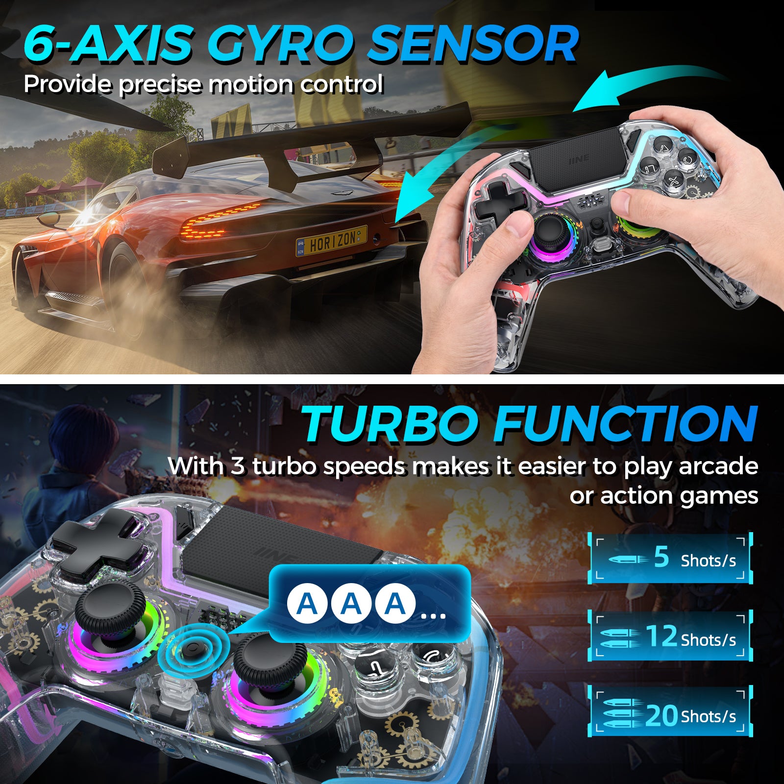 IINE Bastet Wireless Transparent Controller for PS4/Switch/PC/Android/iOs