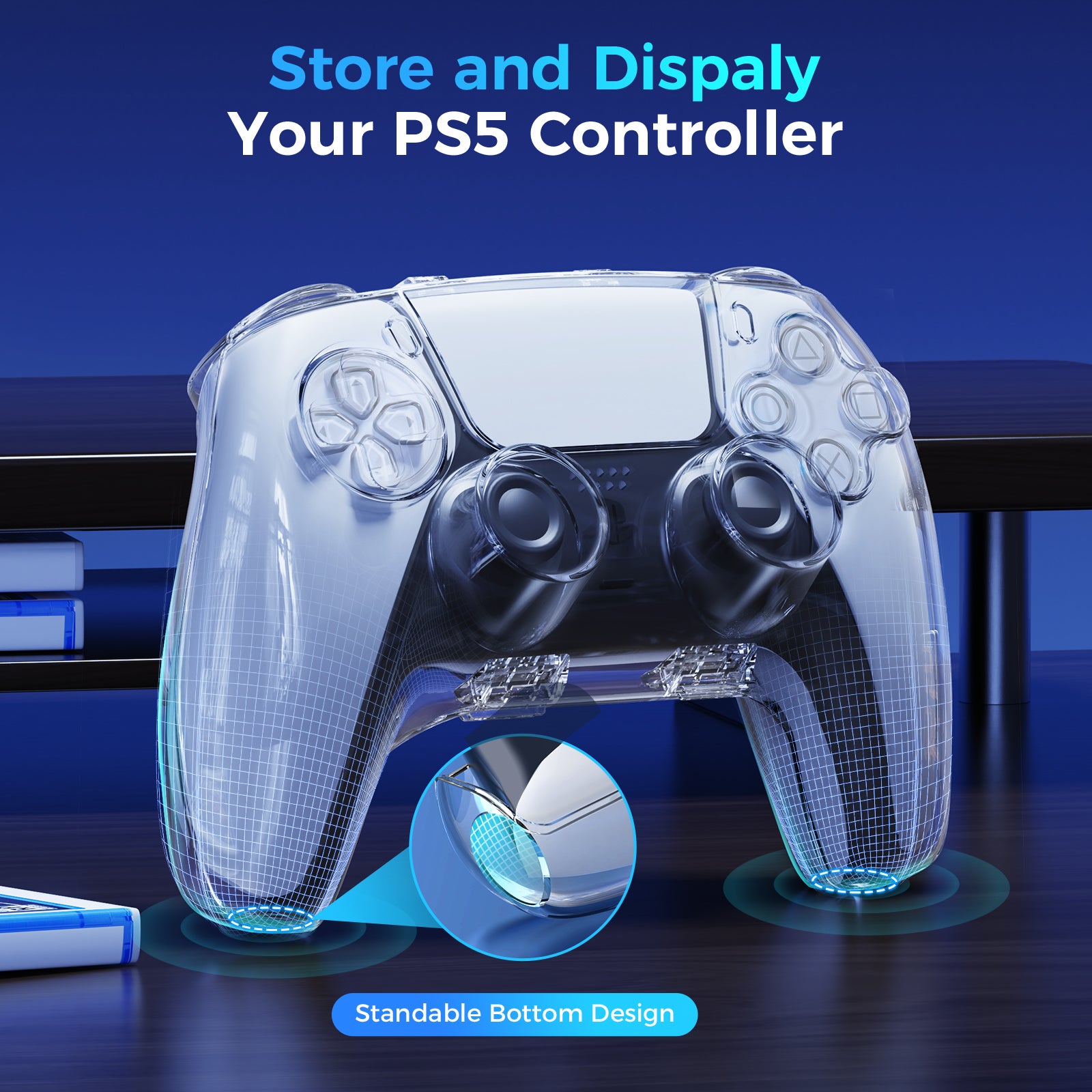 IINE Transparent PC Magnetic Storage Case for PS5 controller